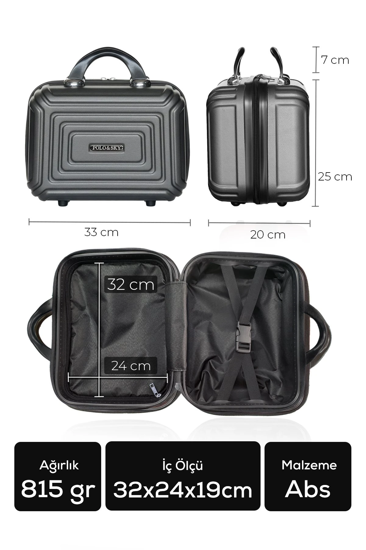 Polo&Sky Altuğ Model Füme Renk Abs Makyaj Çantası El Valizi