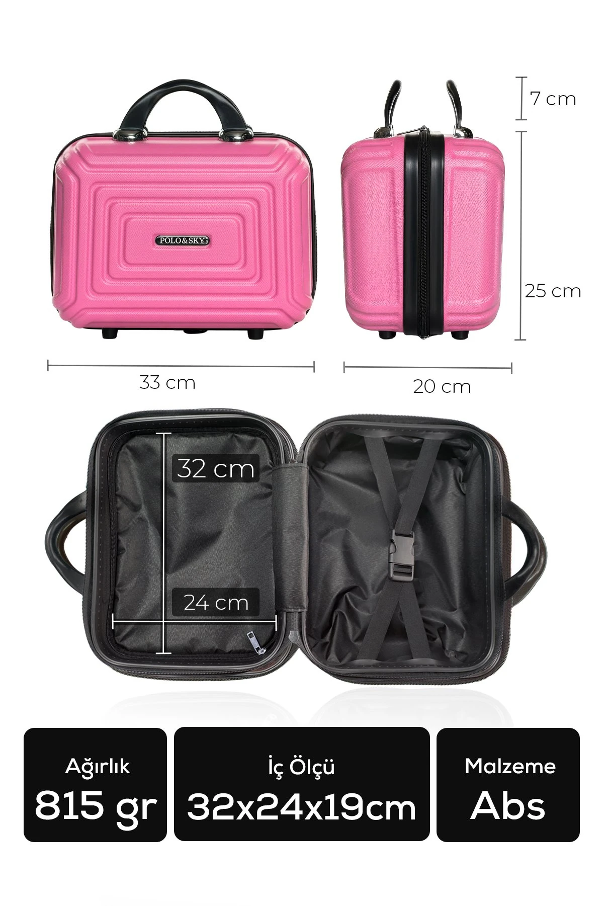 Polo&Sky Altuğ Model Pembe Renk Abs Makyaj Çantası El Valizi