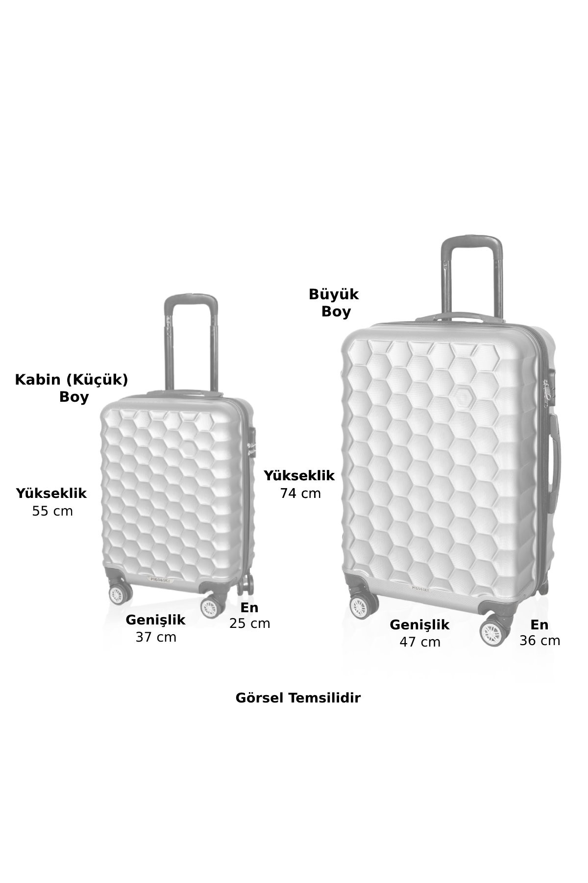 Polo&Sky Petek Model Siyah Renk 2'li Valiz Seti (Küçük+Büyük)