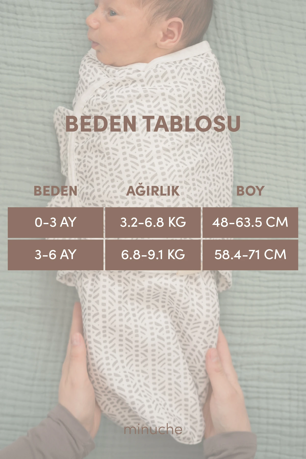 Minuche %100 Pamuk 3'lü Bebek Kundak ve Uyku Tulumu - Ergonomik Yenidoğan ve Bebek Kundak