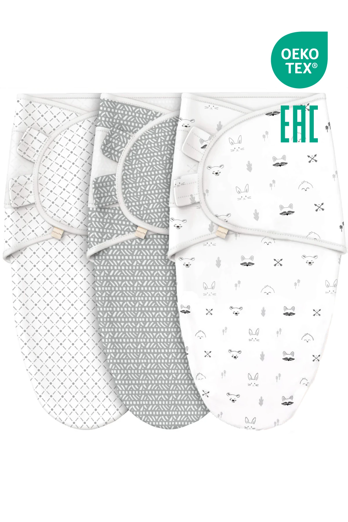 Minuche %100 Pamuk 3'lü Bebek Kundak ve Uyku Tulumu - Ergonomik Yenidoğan ve Bebek Kundak