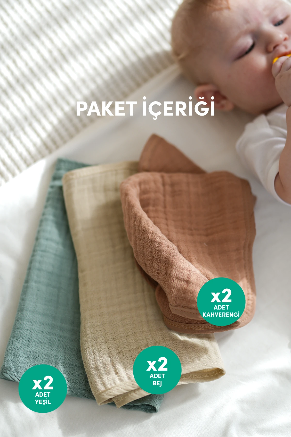 Minuche 6'lı Müslin Bebek Ağız Mendili 25X50 cm - 4 Katlı Ultra Yumuşak %100 Pamuk Müslin Bez