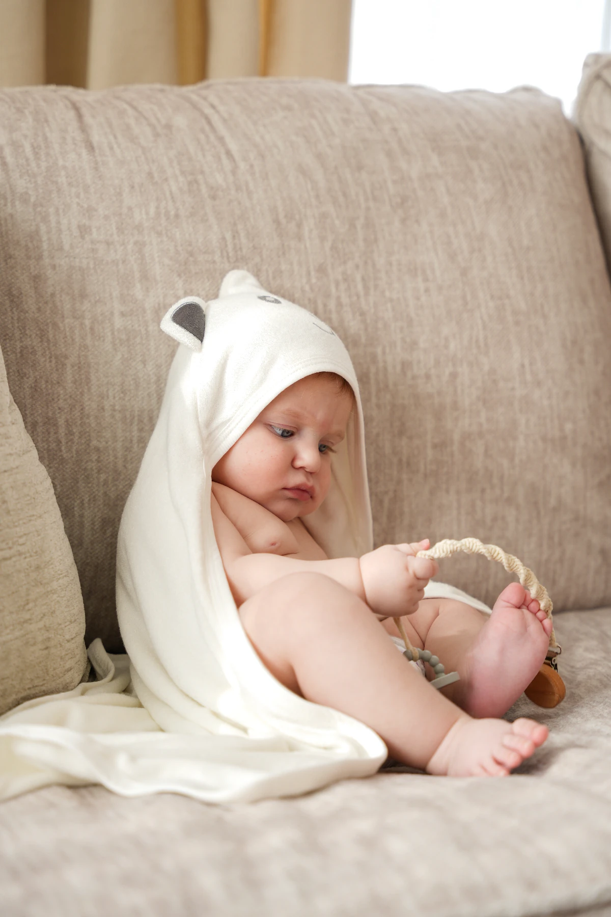 Minuche %100 Pamuk Bambu Havlu Kundak - Ayıcık Kulak Desenli Banyo Havlusu - 75X75 cm