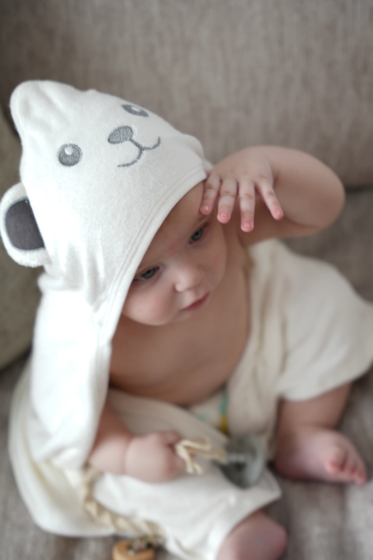 Minuche %100 Pamuk Bambu Havlu Kundak - Ayıcık Kulak Desenli Banyo Havlusu - 75X75 cm