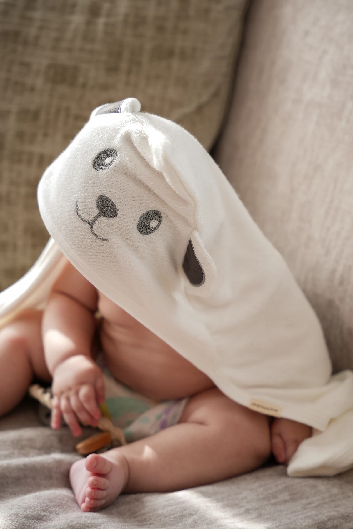 Minuche %100 Pamuk Bambu Havlu Kundak - Ayıcık Kulak Desenli Banyo Havlusu - 75X75 cm