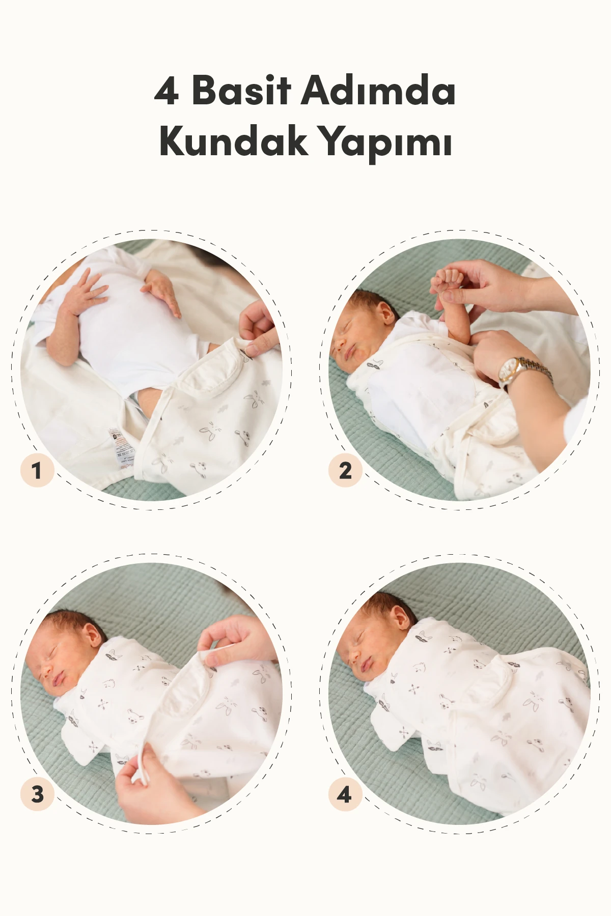 Minuche %100 Pamuk 3'lü Bebek Kundak ve Uyku Tulumu - Ergonomik Yenidoğan ve Bebek Kundak