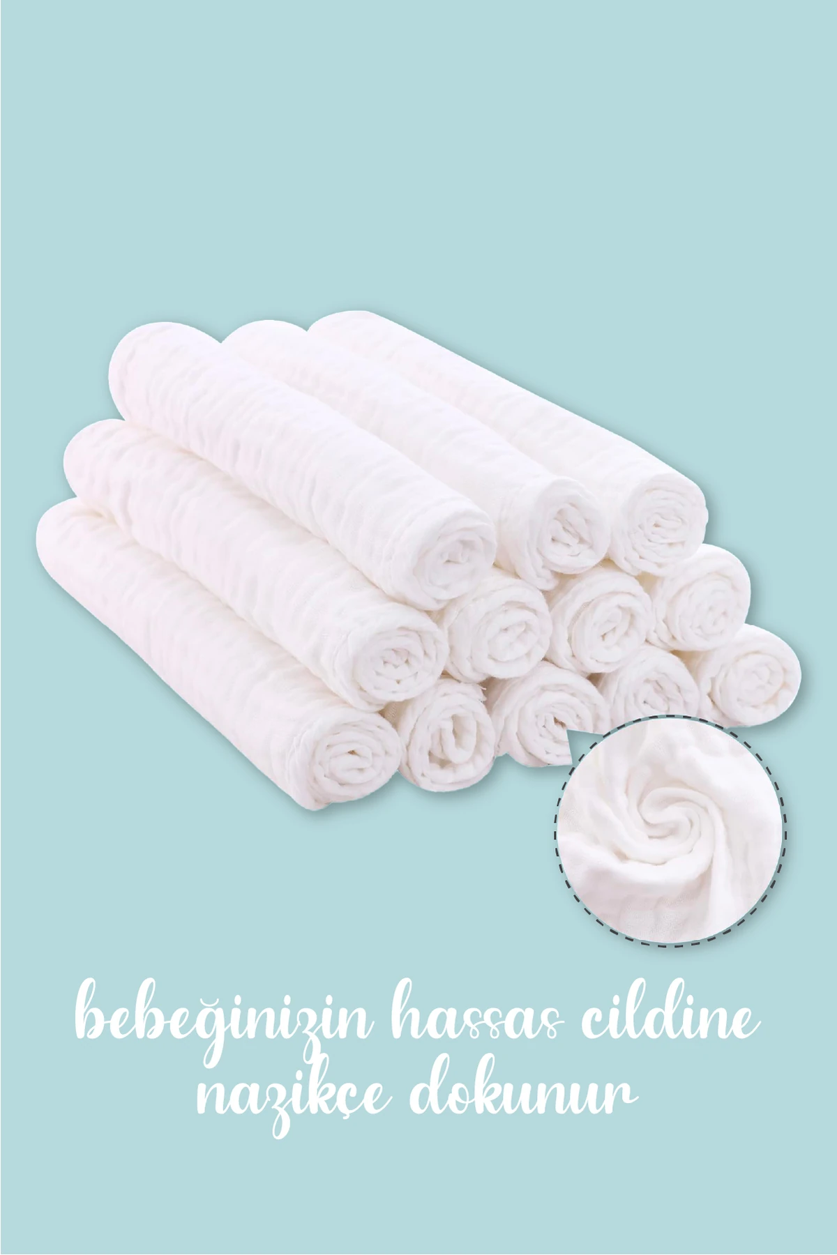 Minuche 10'lu Müslin Bebek Ağız Mendili 25X50 cm - 4 Katlı Ultra Yumuşak %100 Pamuk Müslin Bez
