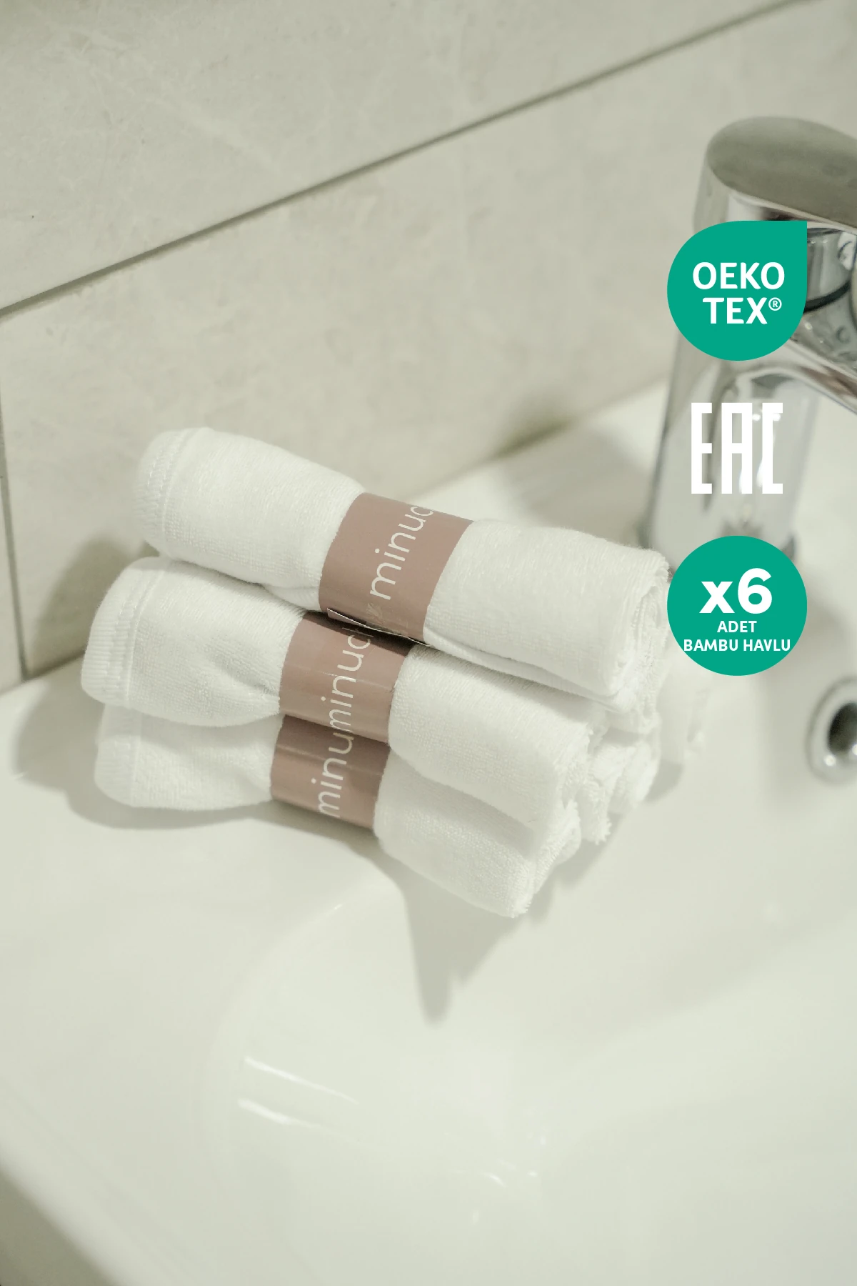 Minuche Bambu Bebek Havlusu 6'lı - Ultra Yumuşak ve Emici Bebek Banyo Yüz Havlusu - Hassas Ciltler