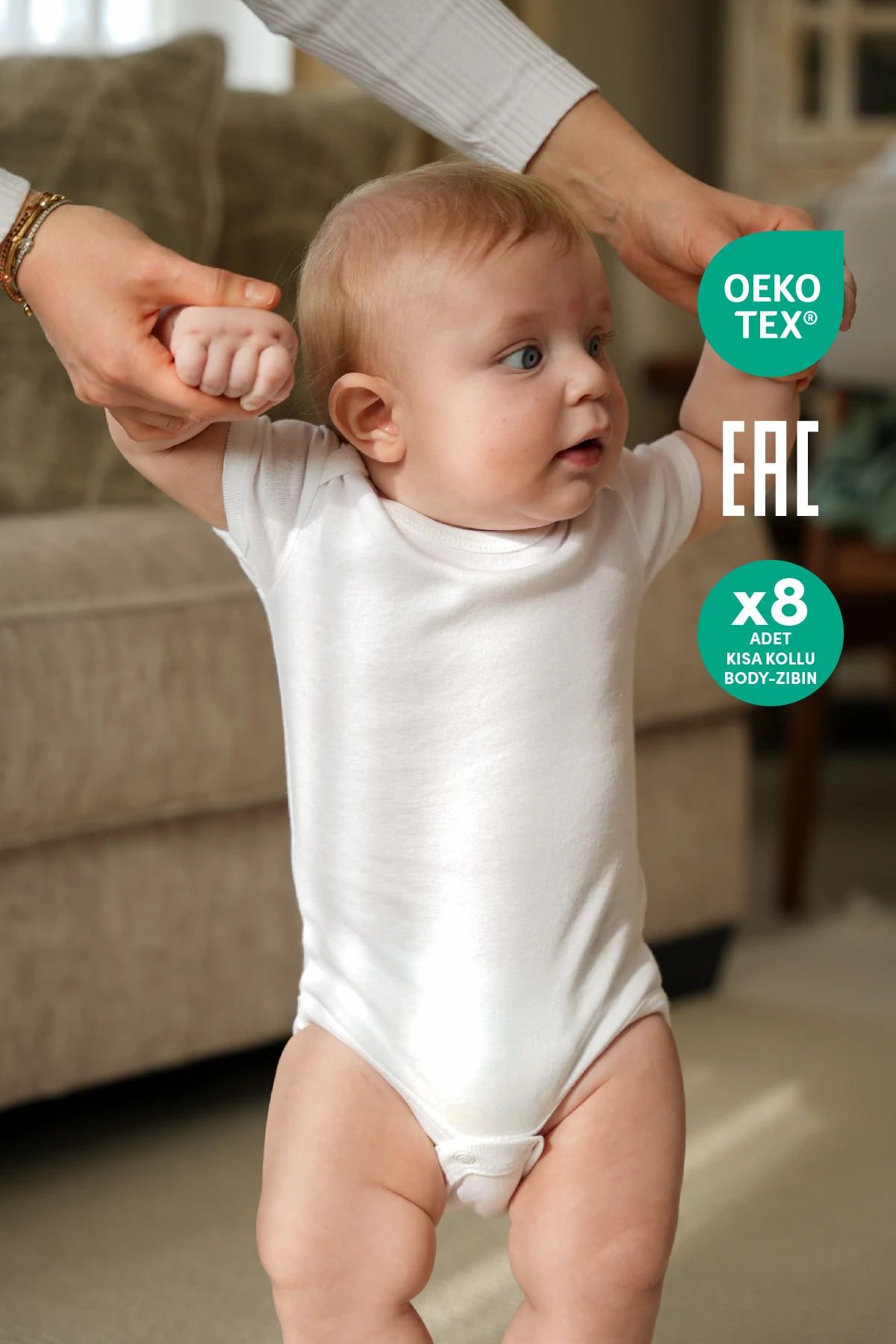 Minuche %100 Pamuk 8'li Bebek Body - Kısa Kollu ve Çıtçıtlı Beyaz Zıbın