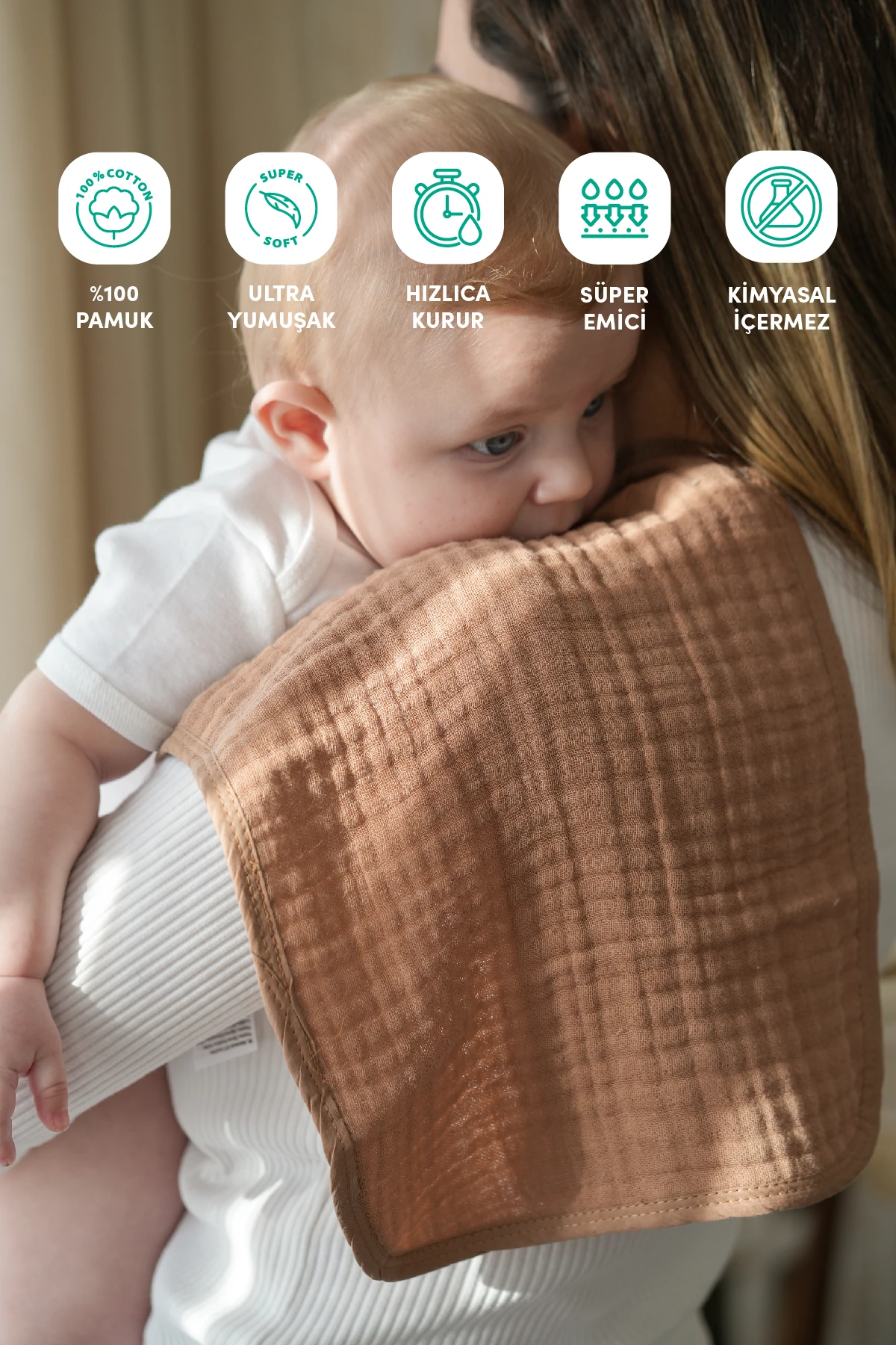 Minuche 6'lı Müslin Bebek Ağız Mendili 25X50 cm - 4 Katlı Ultra Yumuşak %100 Pamuk Müslin Bez