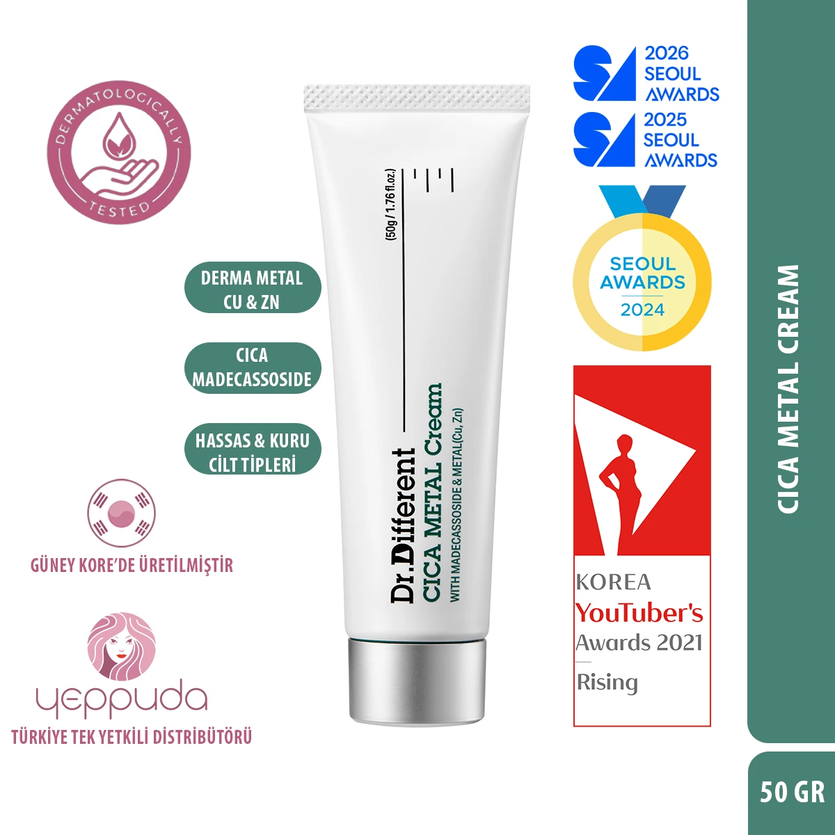 Dr.Different Cica Metal Cream - Hassas ve Kuru Ciltler İçin Derma Metal ...
