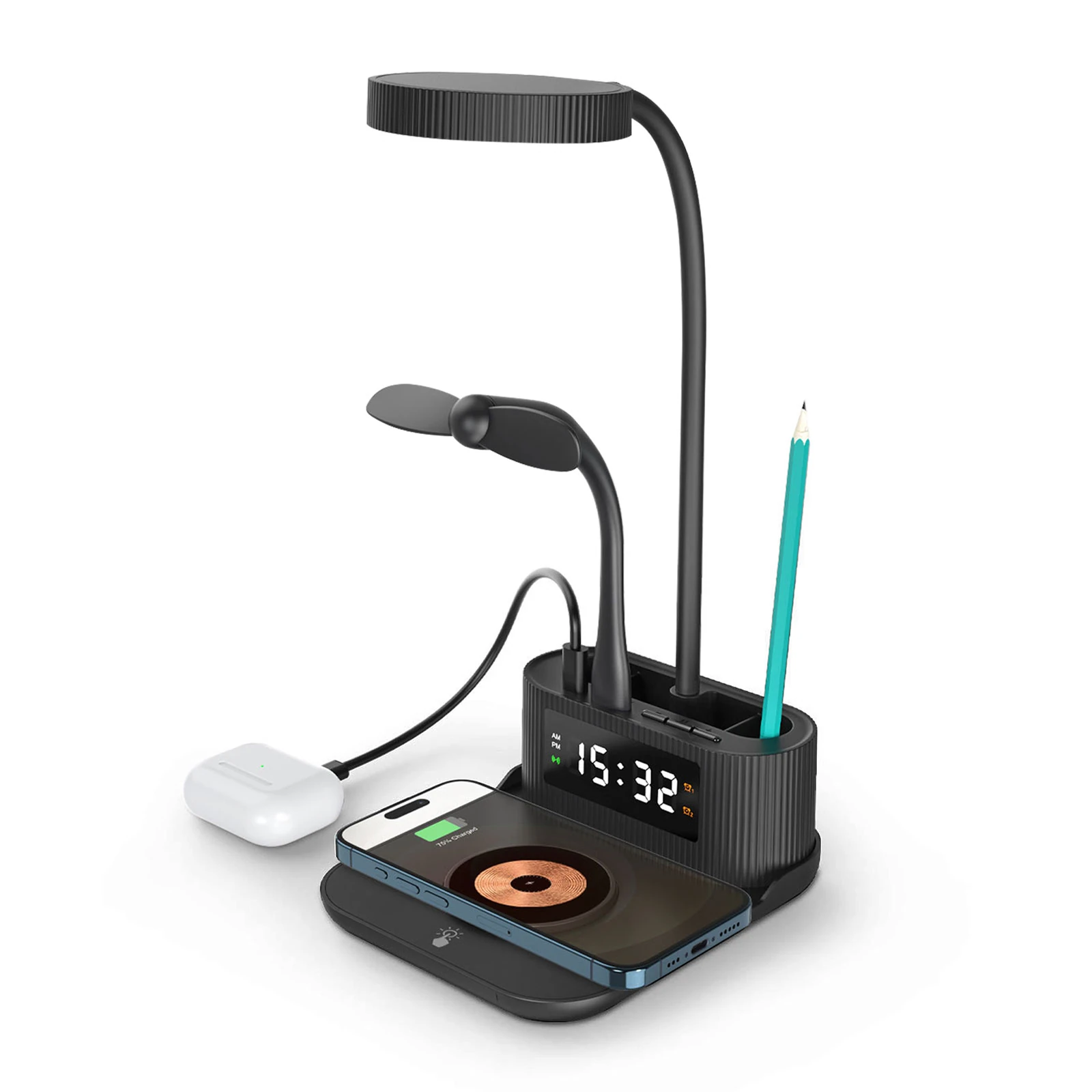 268001 ŞAFAK SİYAH MASAÜSTÜ IŞIKLI SAAT VE ŞARJ STANDI