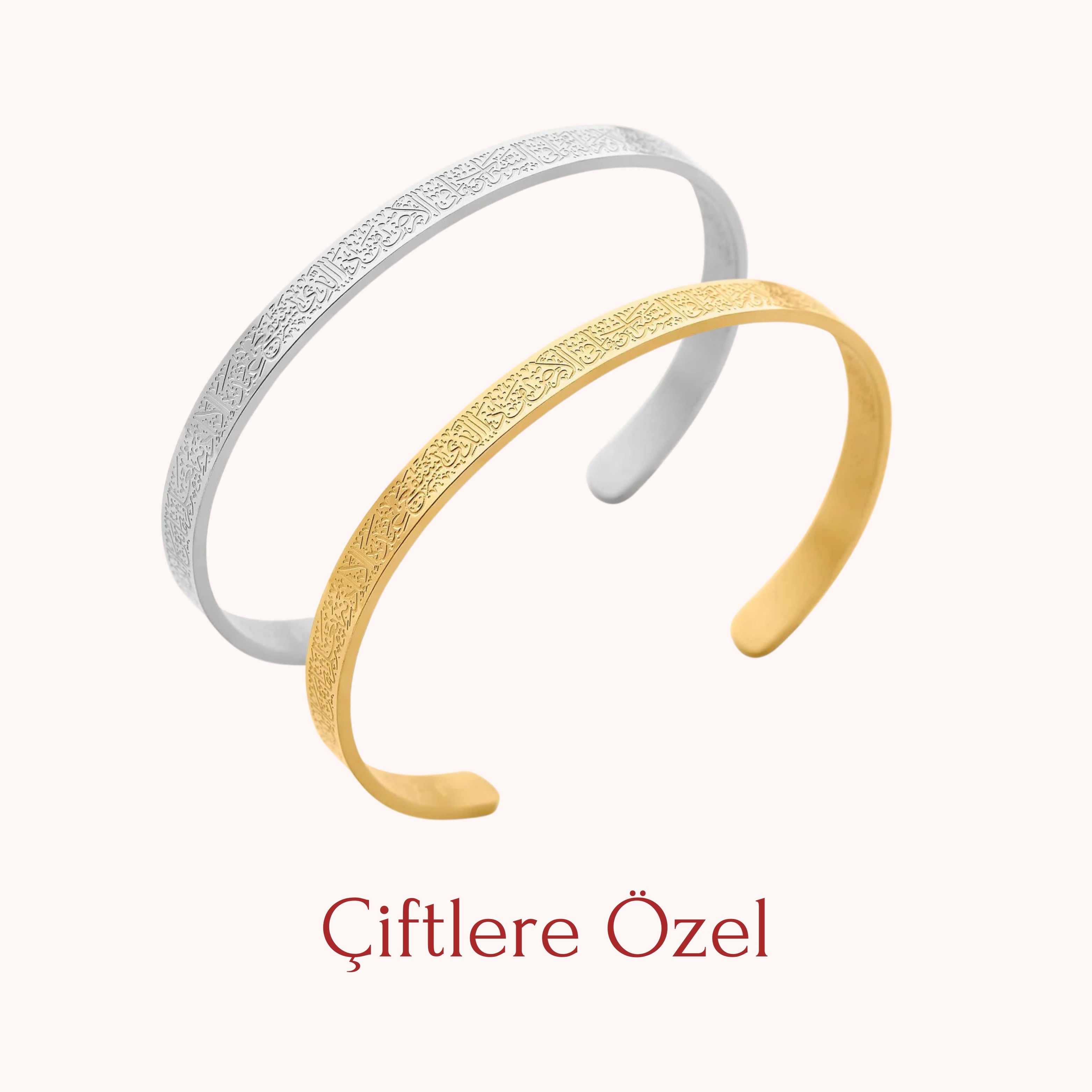 Çiftlere Özel Gold & Gümüş Ayetel Kürsi Bileklik 