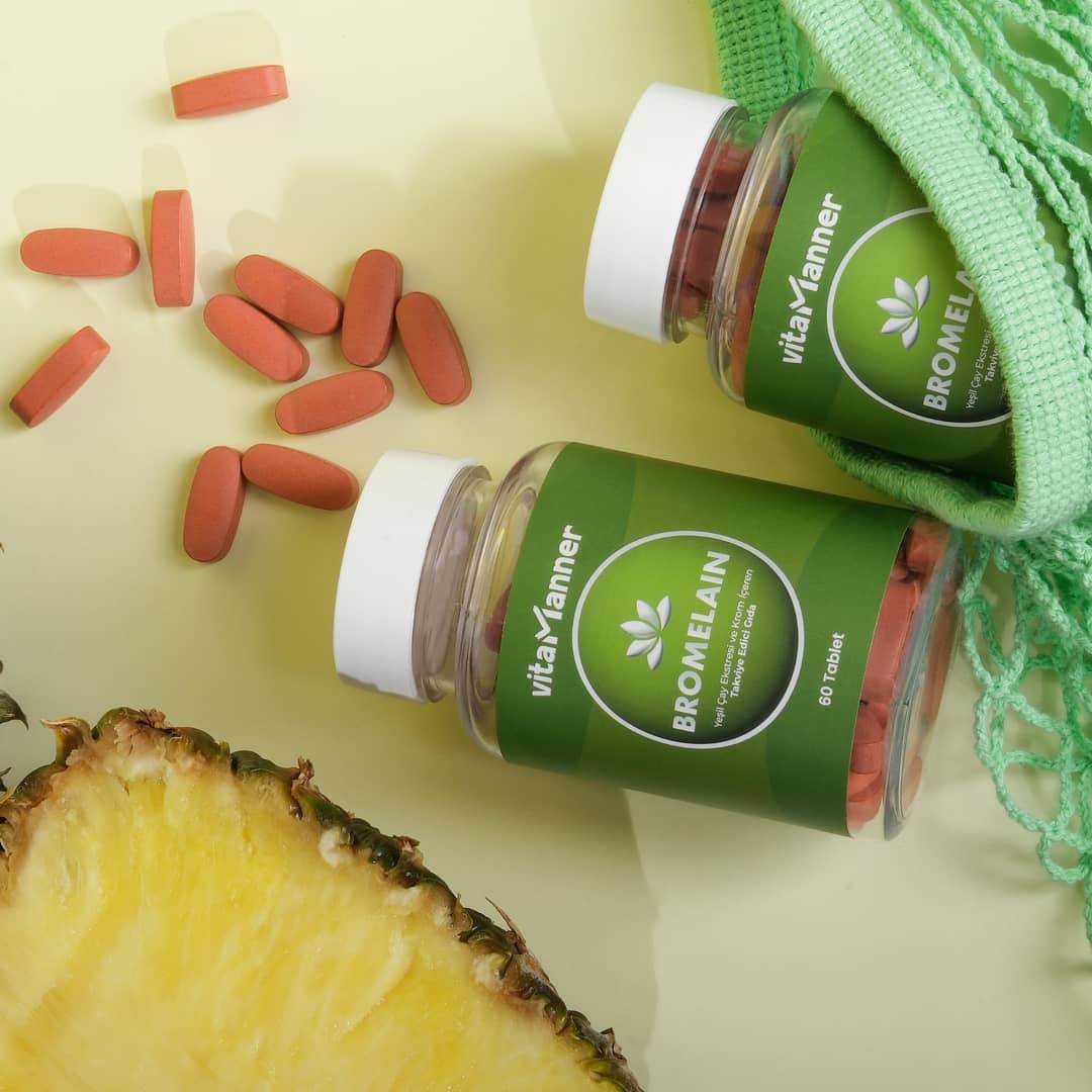 Bromelain ürün görseli ve ananas dilimi