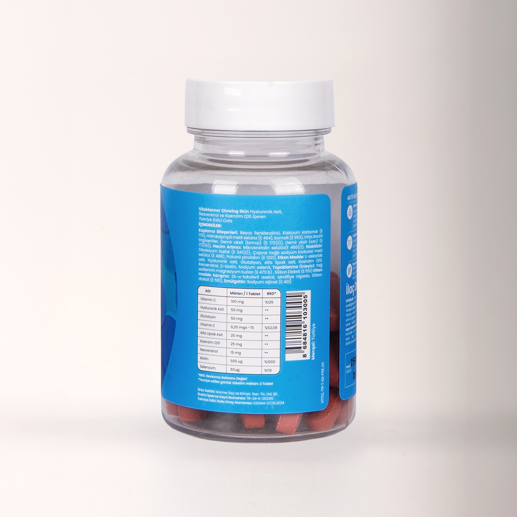 Glowing Skin Hyaluronic Acid, Glutatyon, Resveratrol, Coenzim Q10 Takviye Edici 60 Tablet