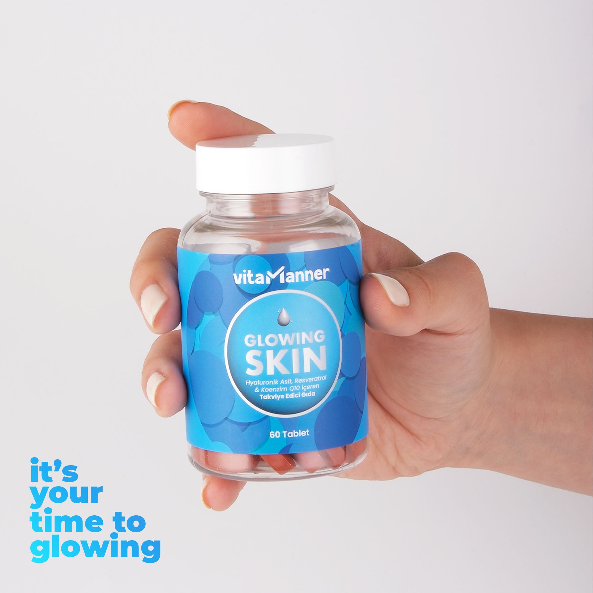 Glowing Skin Hyaluronic Acid, Glutatyon, Resveratrol, Coenzim Q10 Takviye Edici 60 Tablet