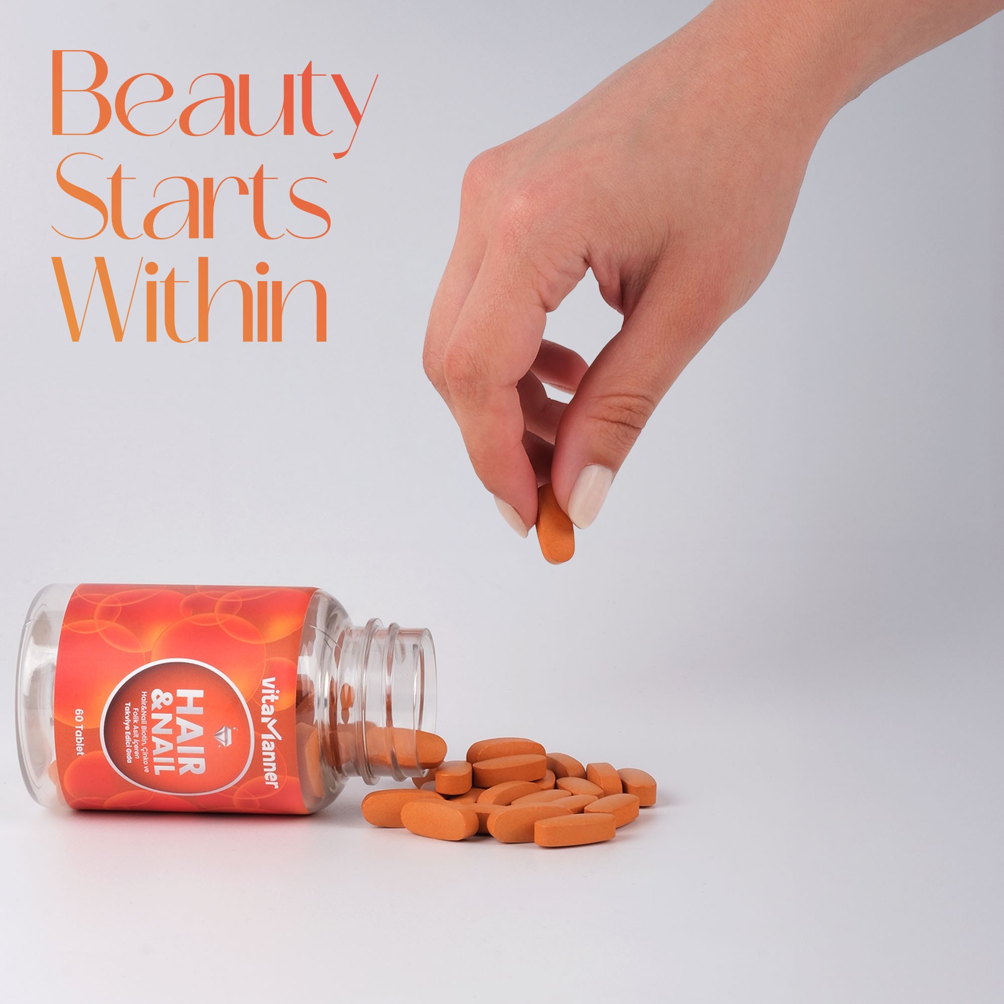 Hair&Nail, Biotin, Çinko, Folik Asit ve Vitamin Kompleksi ile Takviye Edici Gıda 60 Tablet