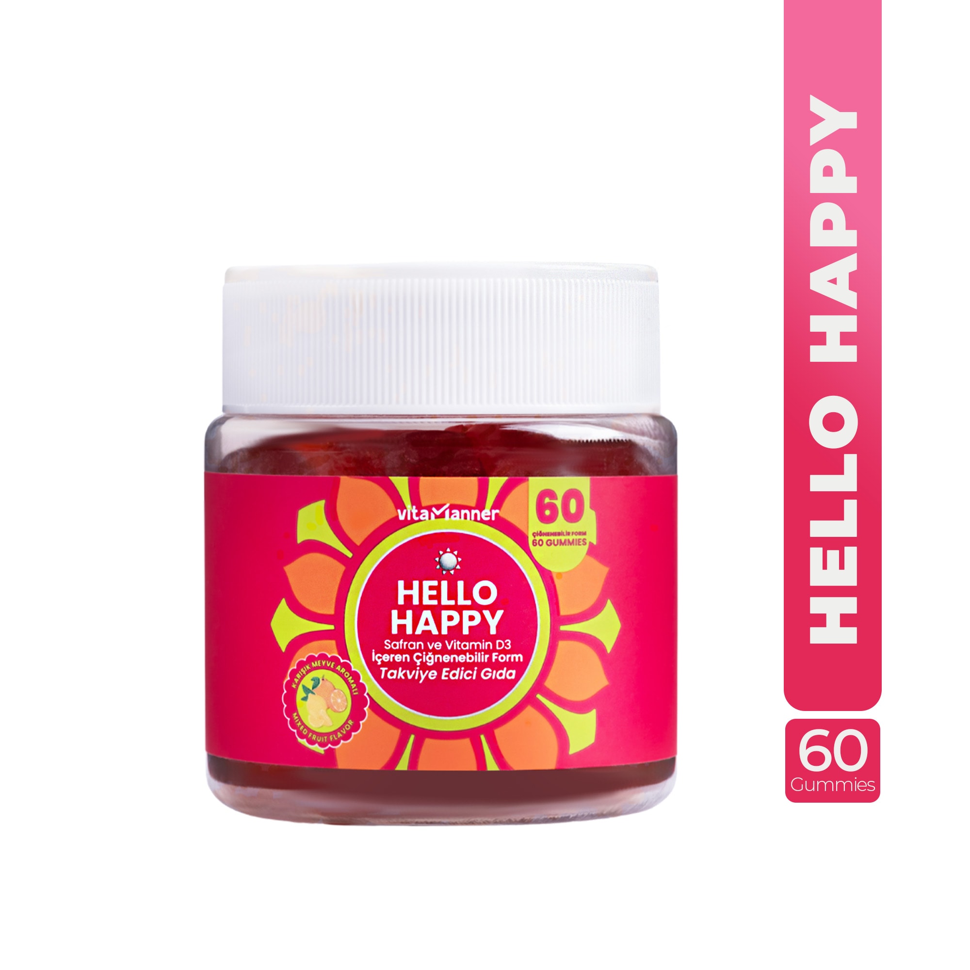  Hello Happy Safran ve Vitamin D3 İçeren Çiğnenebilir Takviye Edici Gıda 60 Gummies
