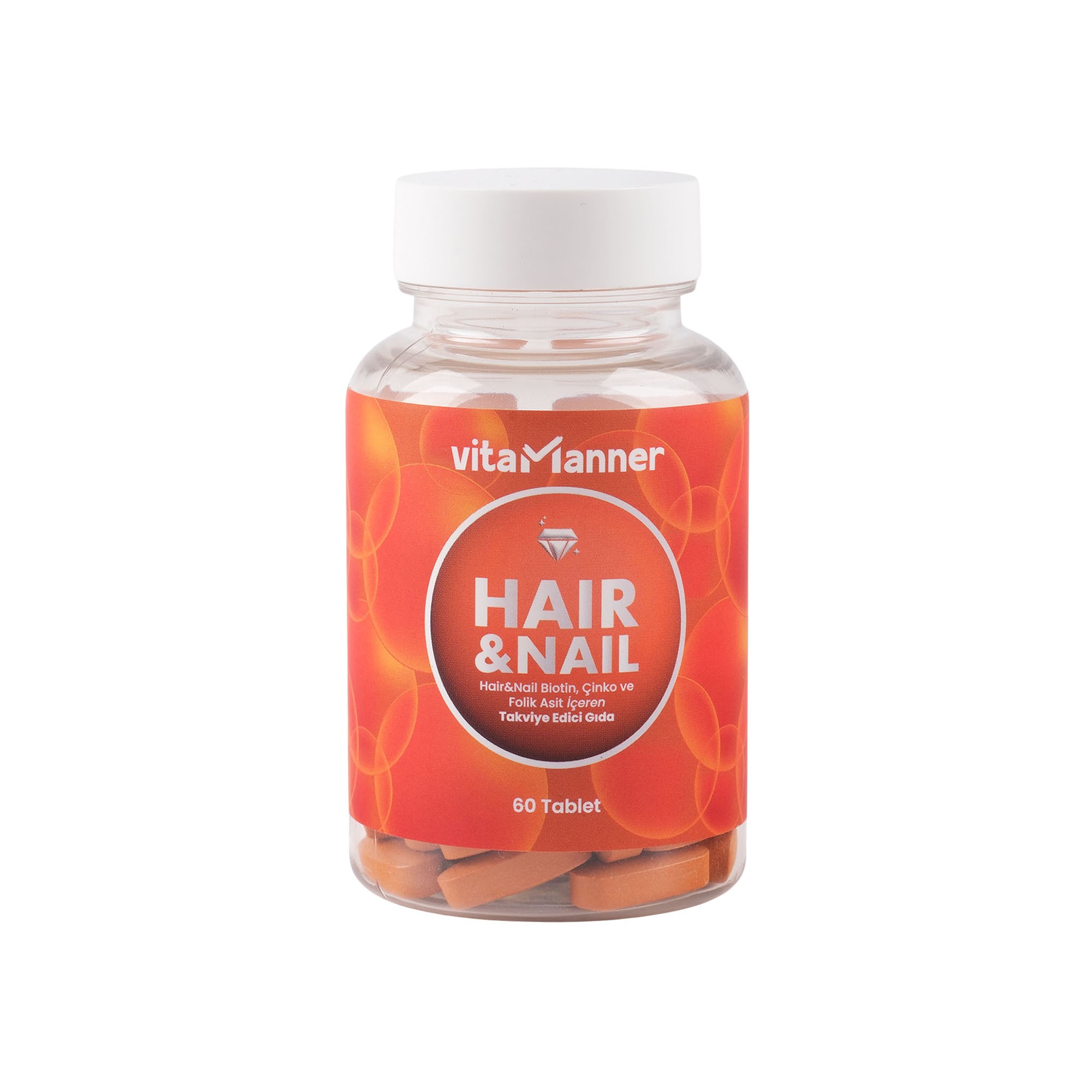 Hair&Nail, Biotin, Çinko, Folik Asit ve Vitamin Kompleksi ile Takviye Edici Gıda 60 Tablet