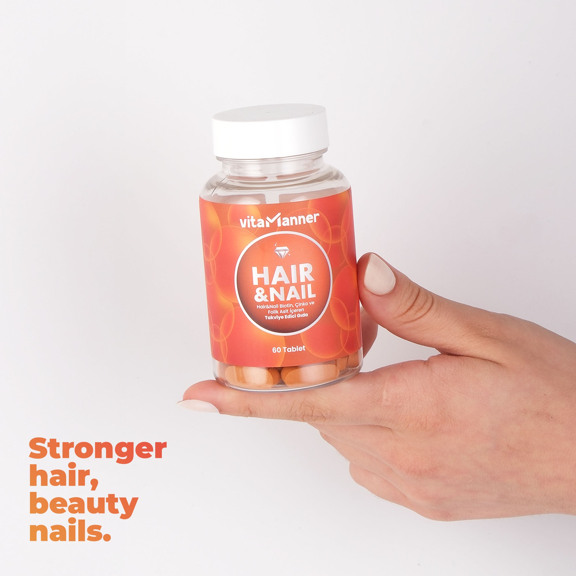 Hair&Nail, Biotin, Çinko, Folik Asit ve Vitamin Kompleksi ile Takviye Edici Gıda 60 Tablet