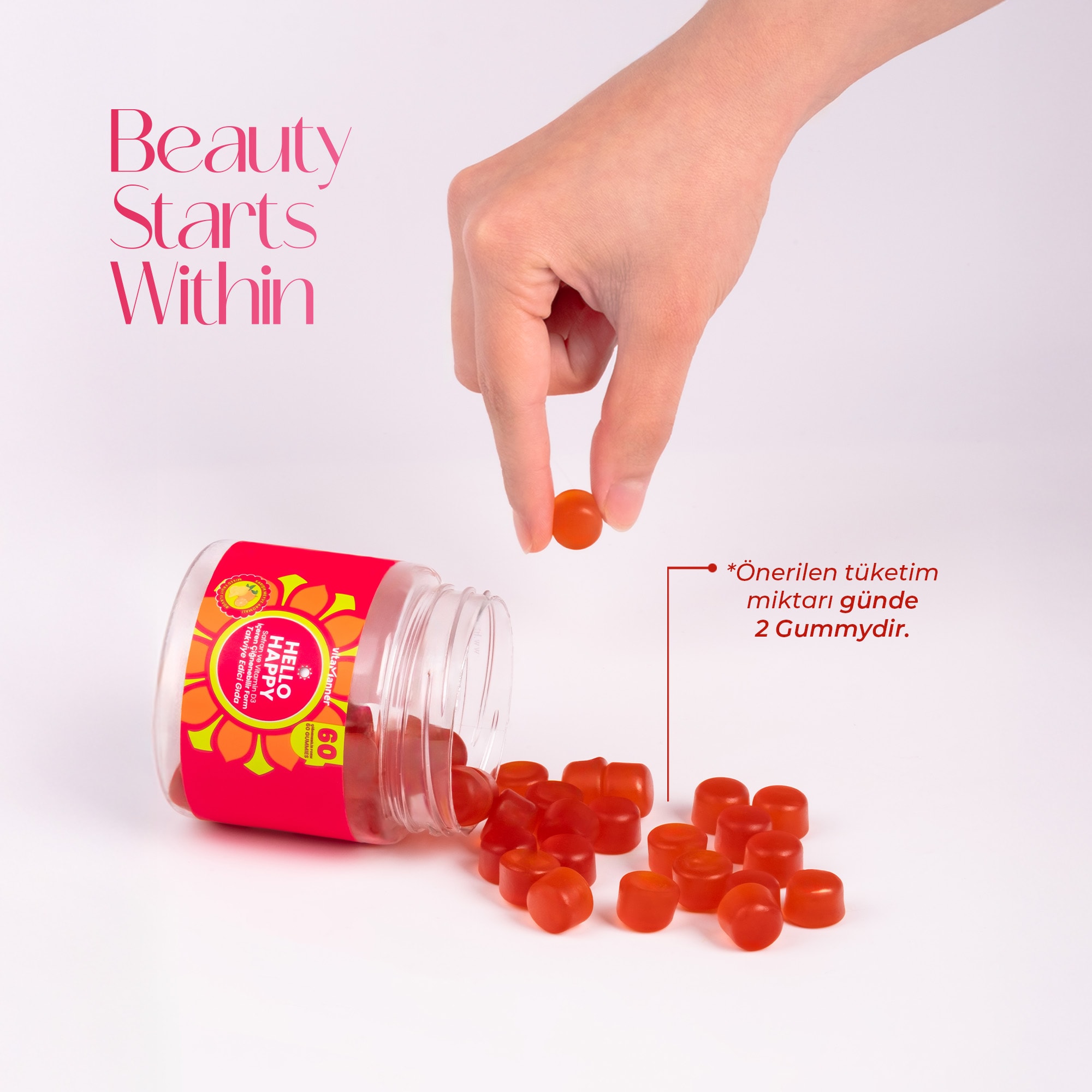  Hello Happy Safran ve Vitamin D3 İçeren Çiğnenebilir Takviye Edici Gıda 60 Gummies