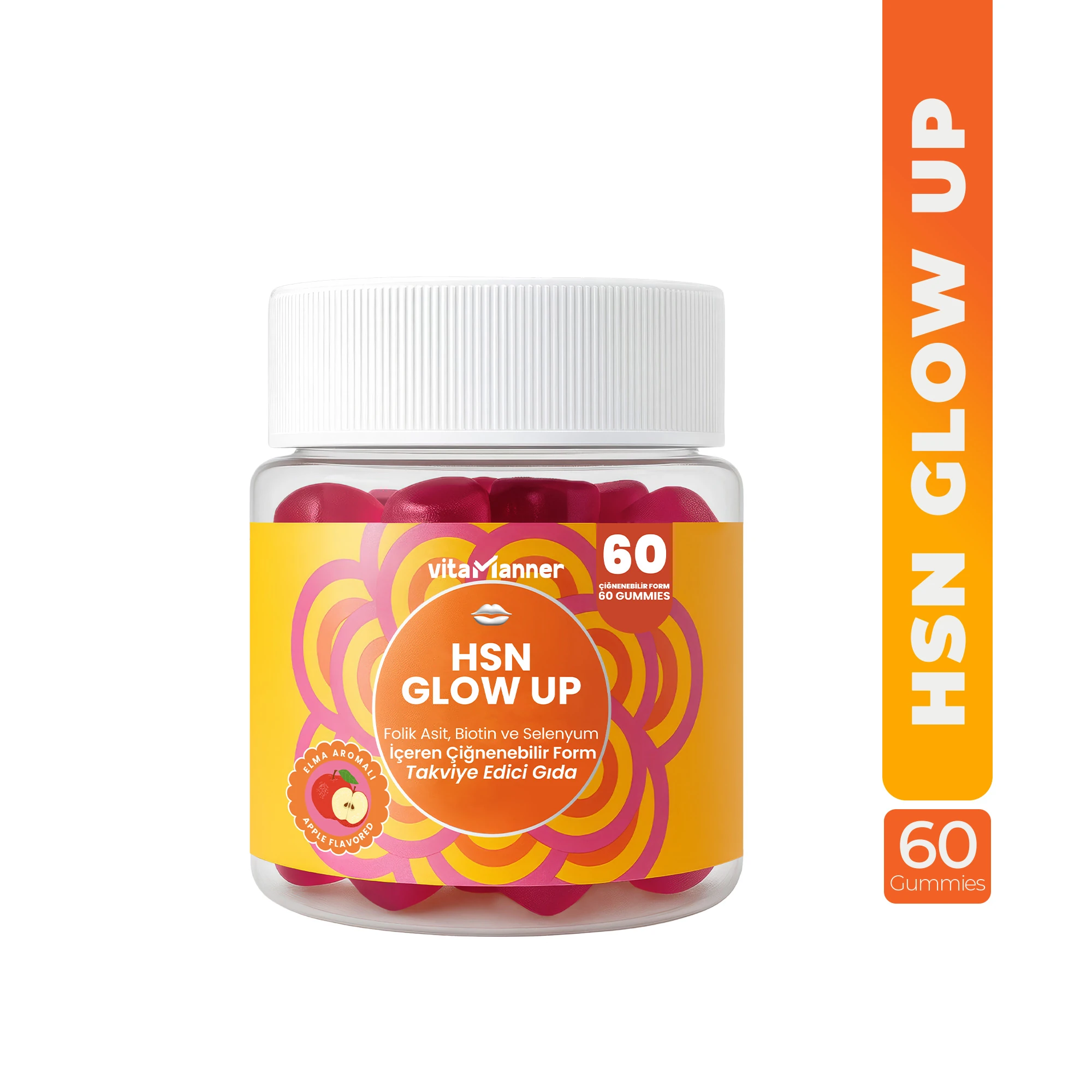 HSN GLOW UP | Folik Asit, Biotin ve Selenyum İçeren Çiğnenebilir Takviye Edici Gıda (60 Gummies)