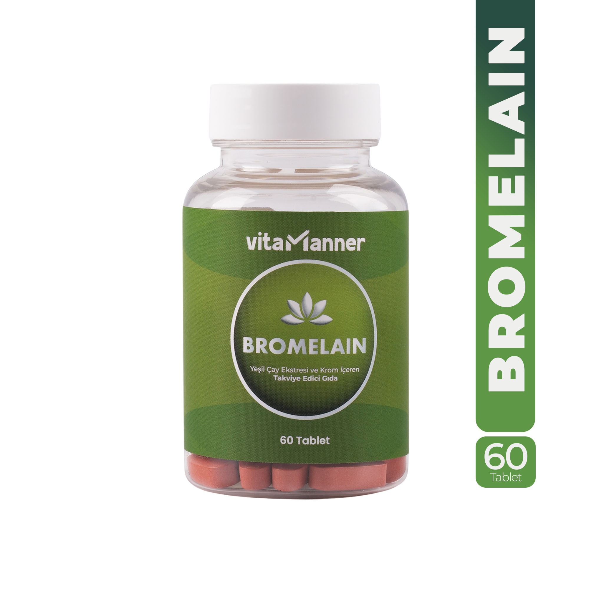 Bromelain, Yeşil Çay Ekstresi ve Krom İçeren Takviye Edici 60 Tablet