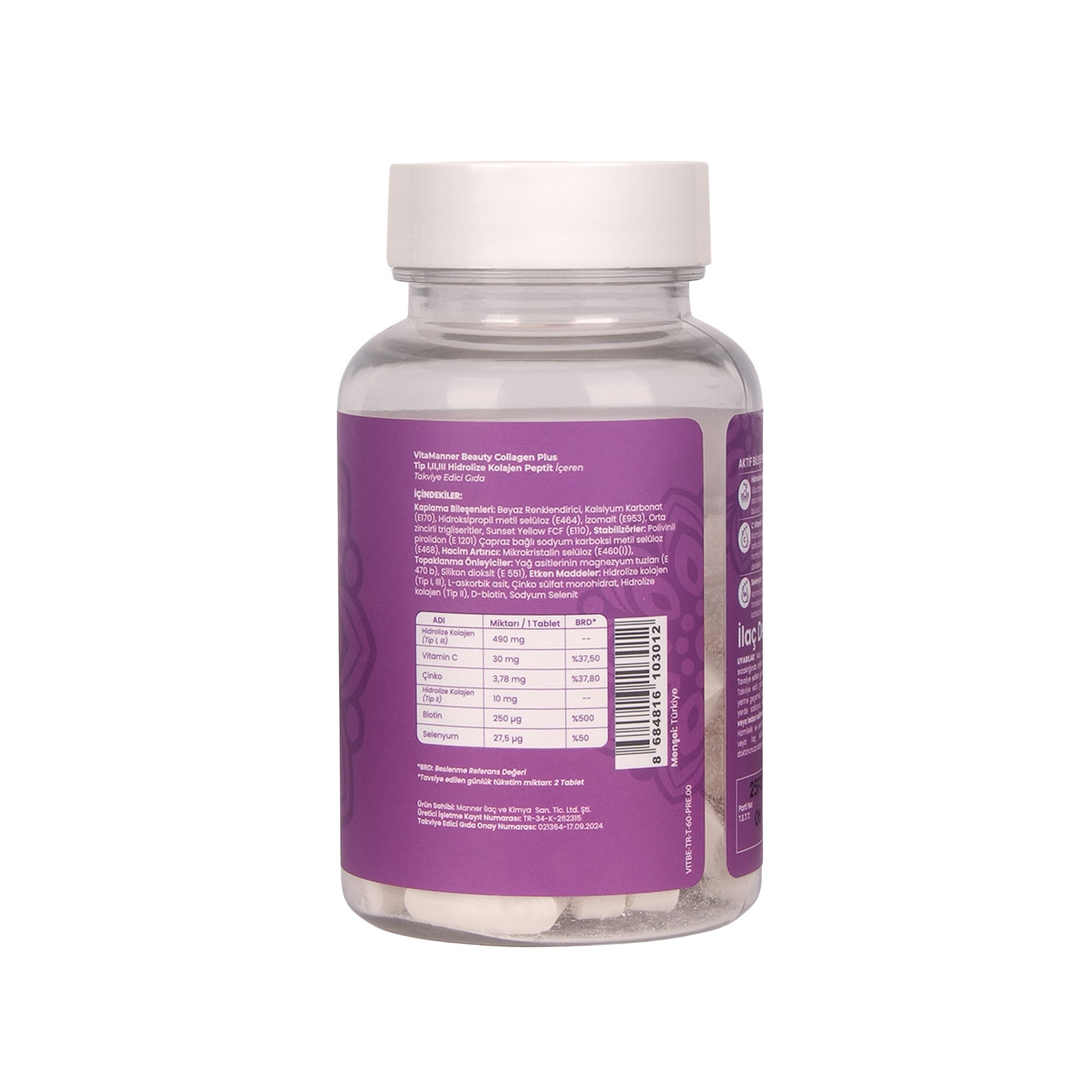 Beauty Collagen Tip 1, Tip 2, Tip 3, Vitamin C, Selenyum, Biotin İçeren Takviye Edici 60 Tablet