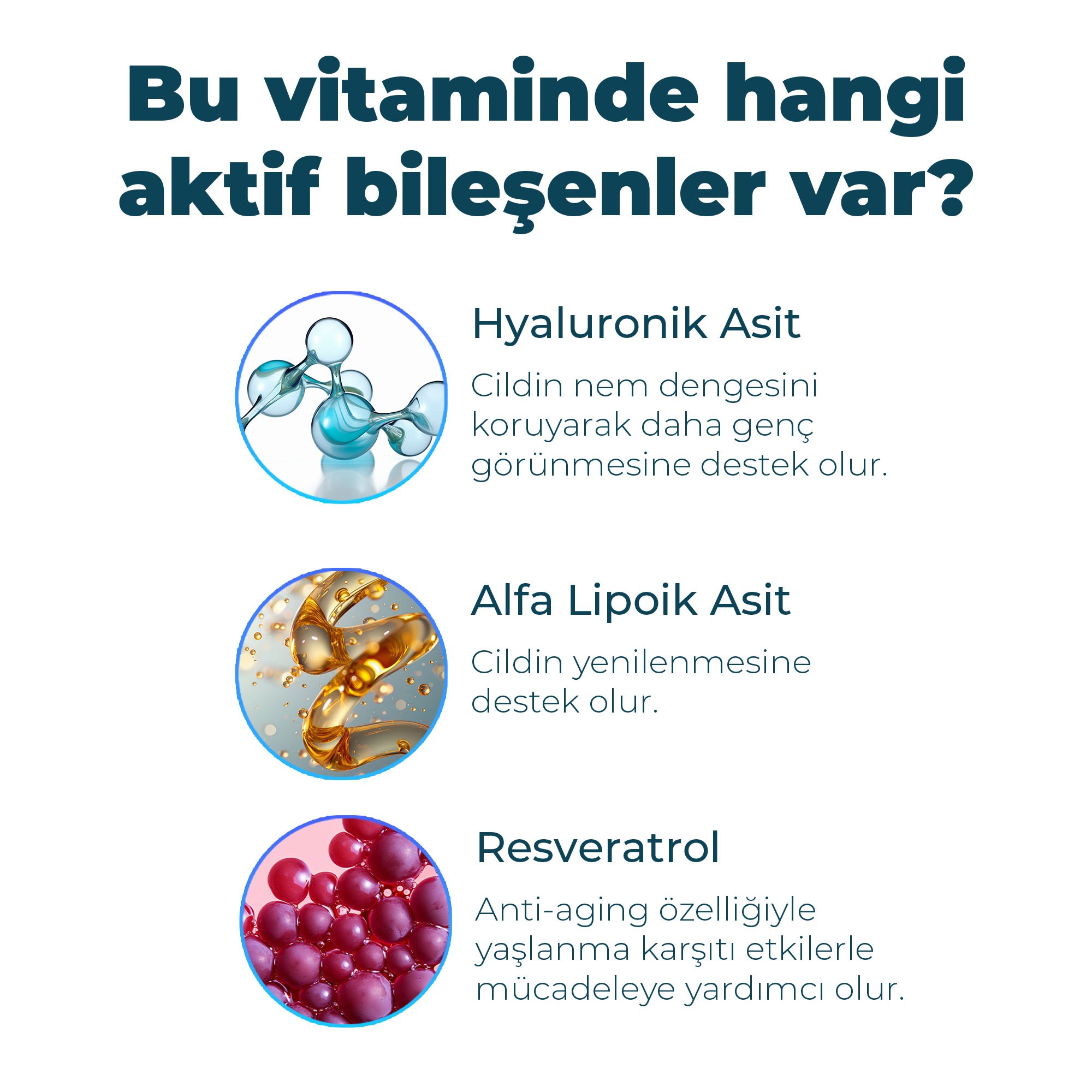 Glowing Skin Hyaluronic Acid, Glutatyon, Resveratrol, Coenzim Q10 Takviye Edici 60 Tablet