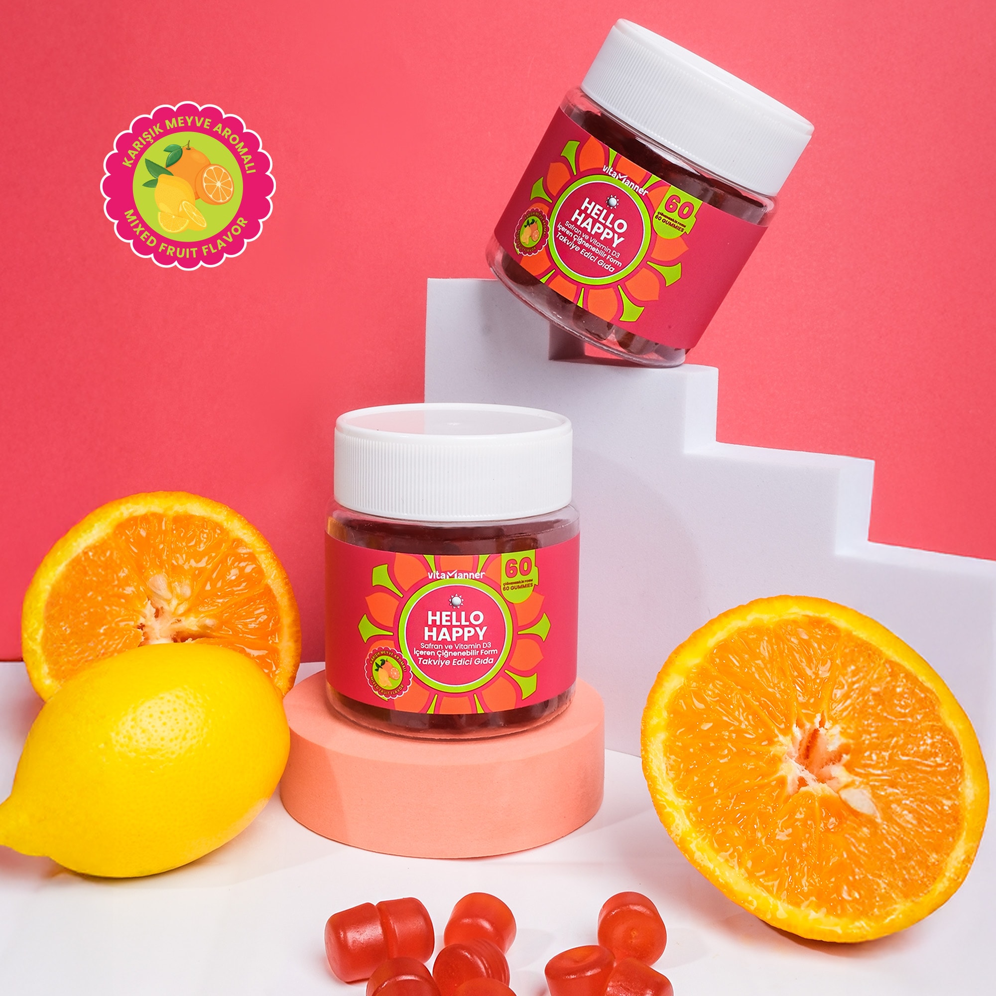  Hello Happy Safran ve Vitamin D3 İçeren Çiğnenebilir Takviye Edici Gıda 60 Gummies