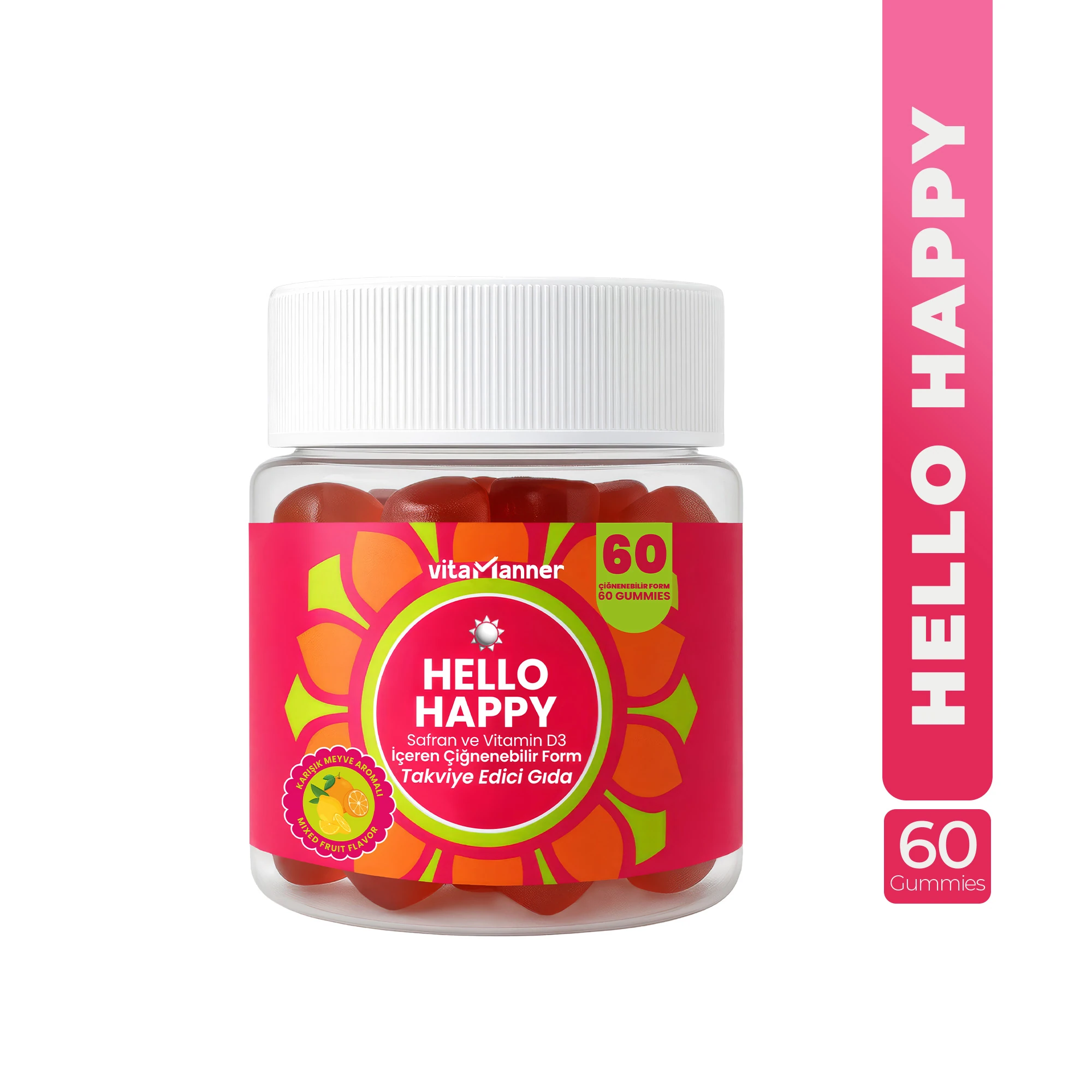  Hello Happy Safran ve Vitamin D3 İçeren Çiğnenebilir Takviye Edici Gıda 60 Gummies