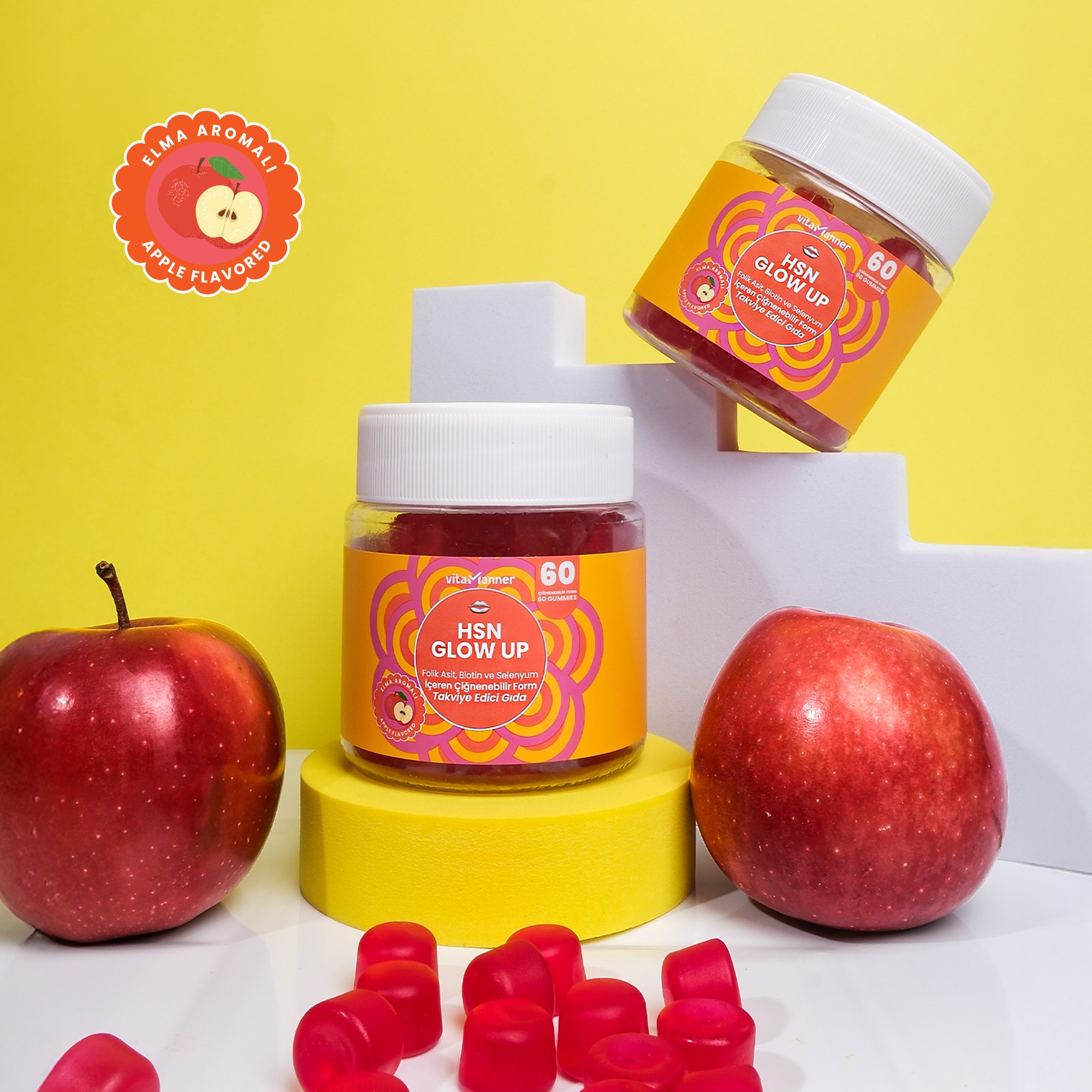 HSN GLOW UP | Folik Asit, Biotin ve Selenyum İçeren Çiğnenebilir Takviye Edici Gıda (60 Gummies)