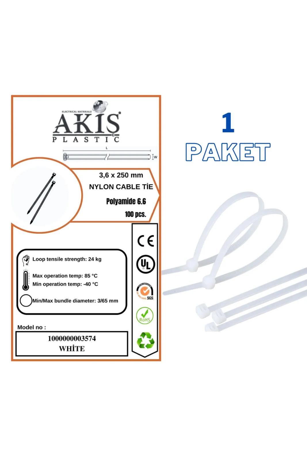 Plastik Kablo Bağı Kelepçesi Cırt 3,6 X 250 mm (100 adet)