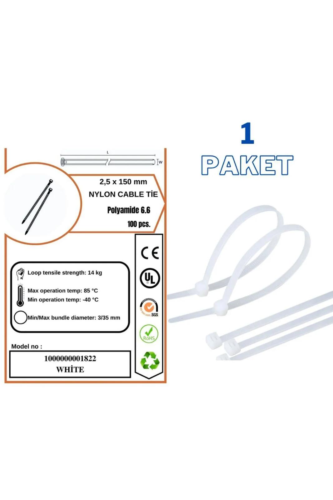 Plastik Kablo Bağı Kelepçesi Cırt 2,5 X 150 mm (100 adet)