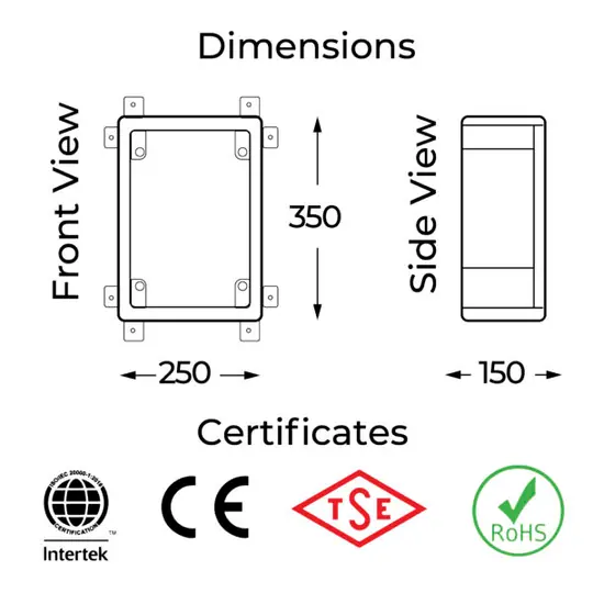 250 x 350 x 150 PANO ŞEFFAF KAPAK (Tek Kilit)