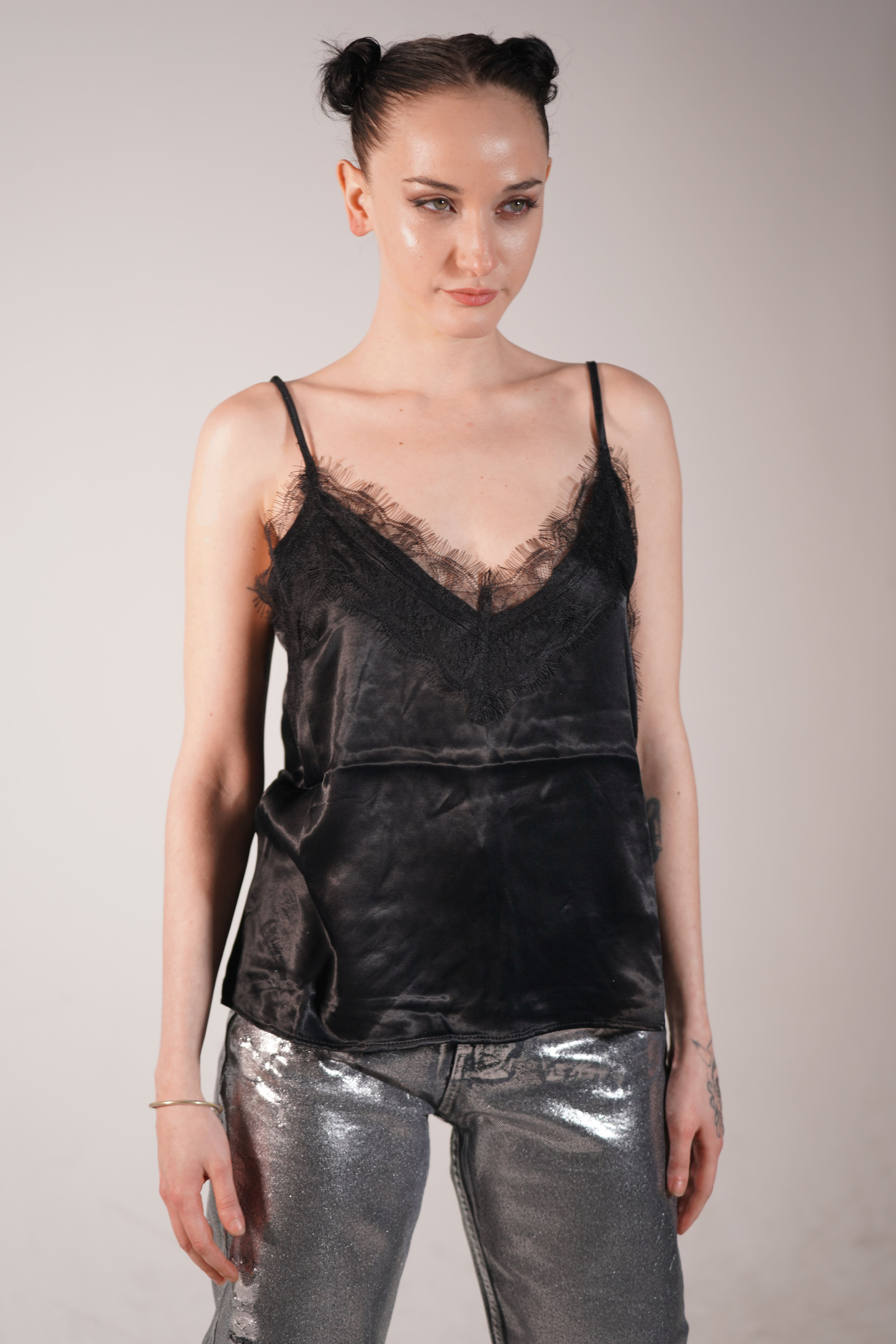 BLACK SATIN TOP