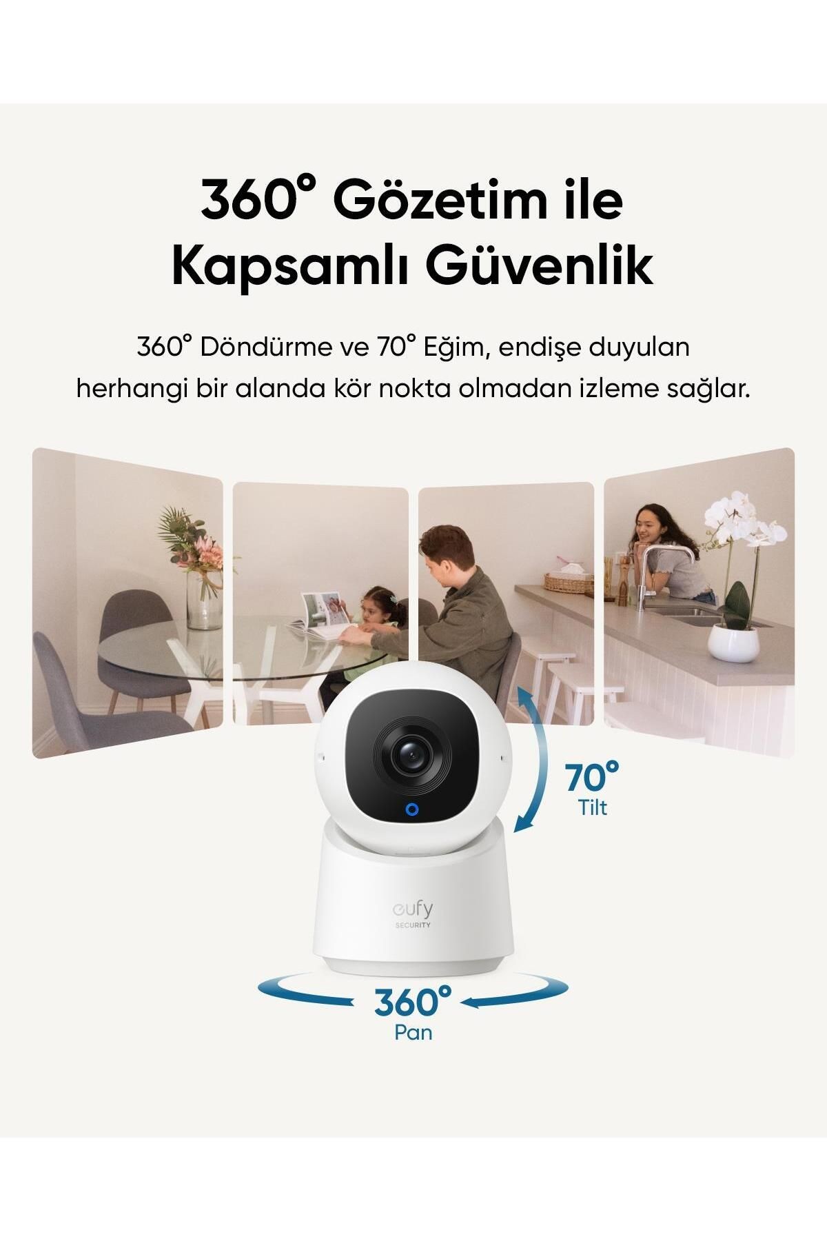 Eufy Security C220 360 Derece Dönebilen Kızılötesi Gece Görüşlü Ip Kamera - T8w1 ( Türkiy