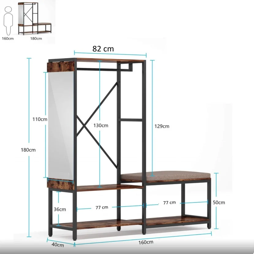 Zizuva Parma Aynalı Raflı Portmanto Modern Vestiyer | TA0808