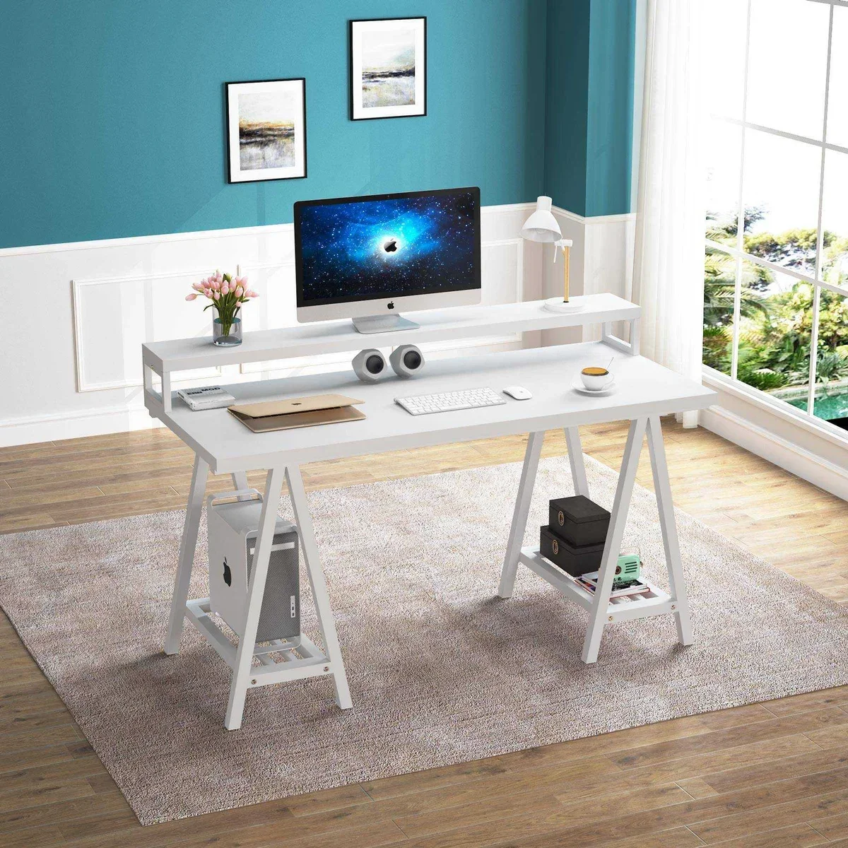 Zizuva Helsinki Tek Kişilik Ergonomik Beyaz Çalışma Masası | CM1049