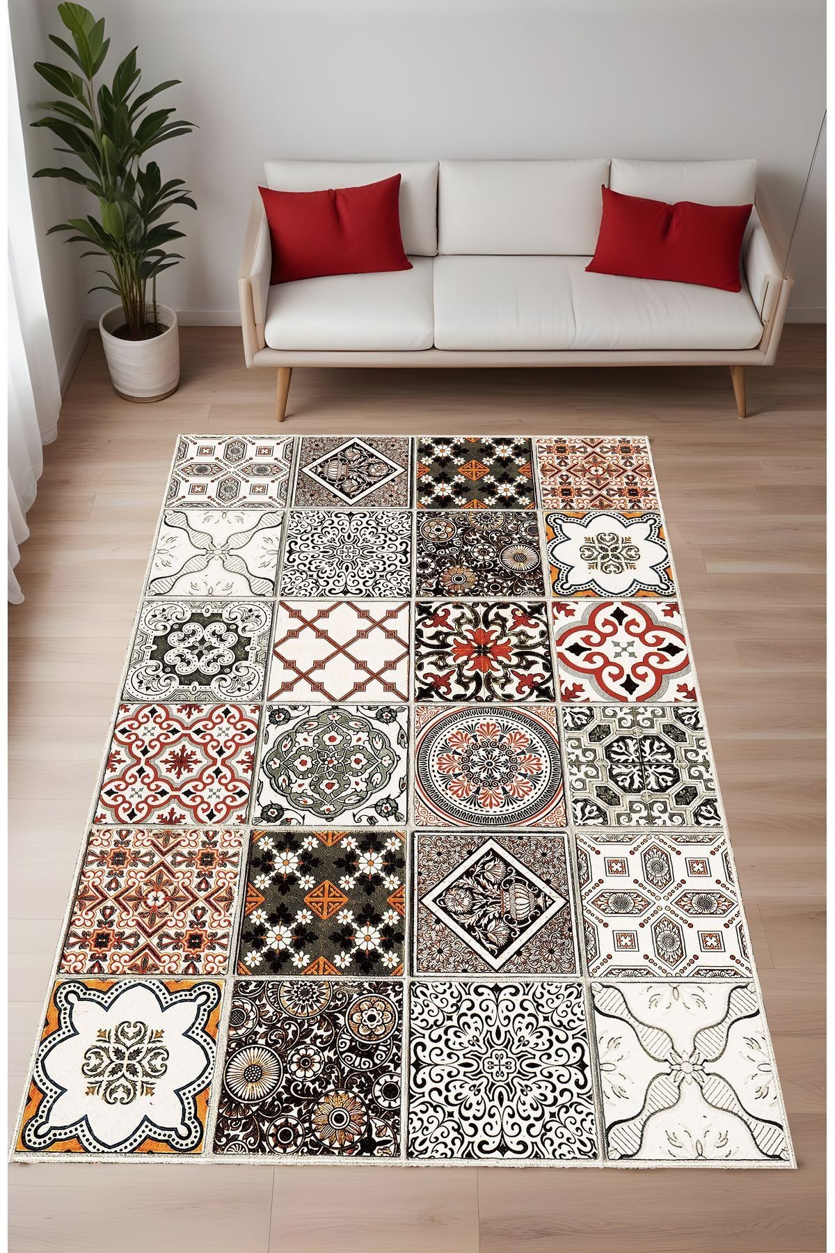 Dijital Baskı Patchwork Model Dekoratif Makinada Yıkanabilir Salon Mutfak ve Yolluk Halısı