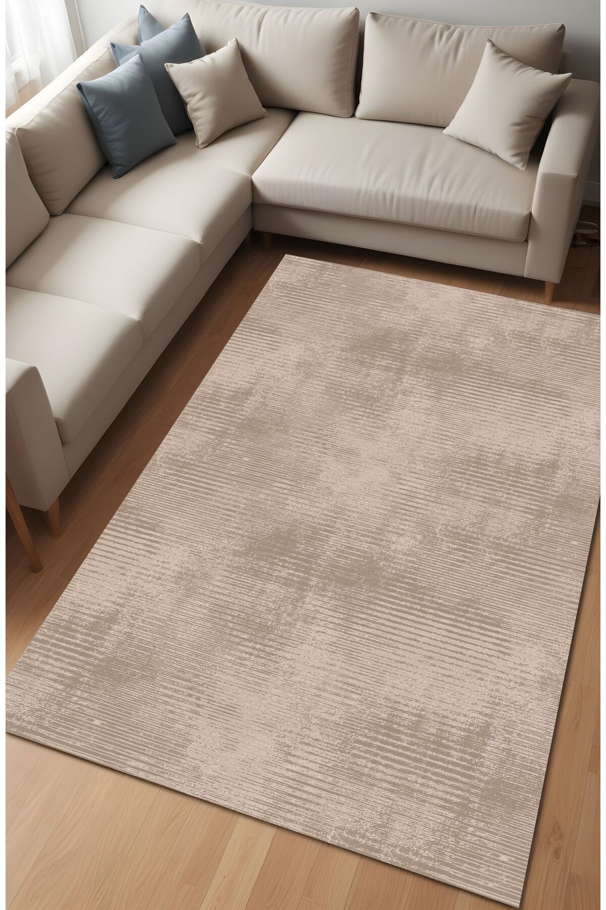 Dijital Baskı Modern Tarz Şerit Desenli Kahve Dekoratif Makinada Yıkanabilir Salon ve Yolluk Halısı