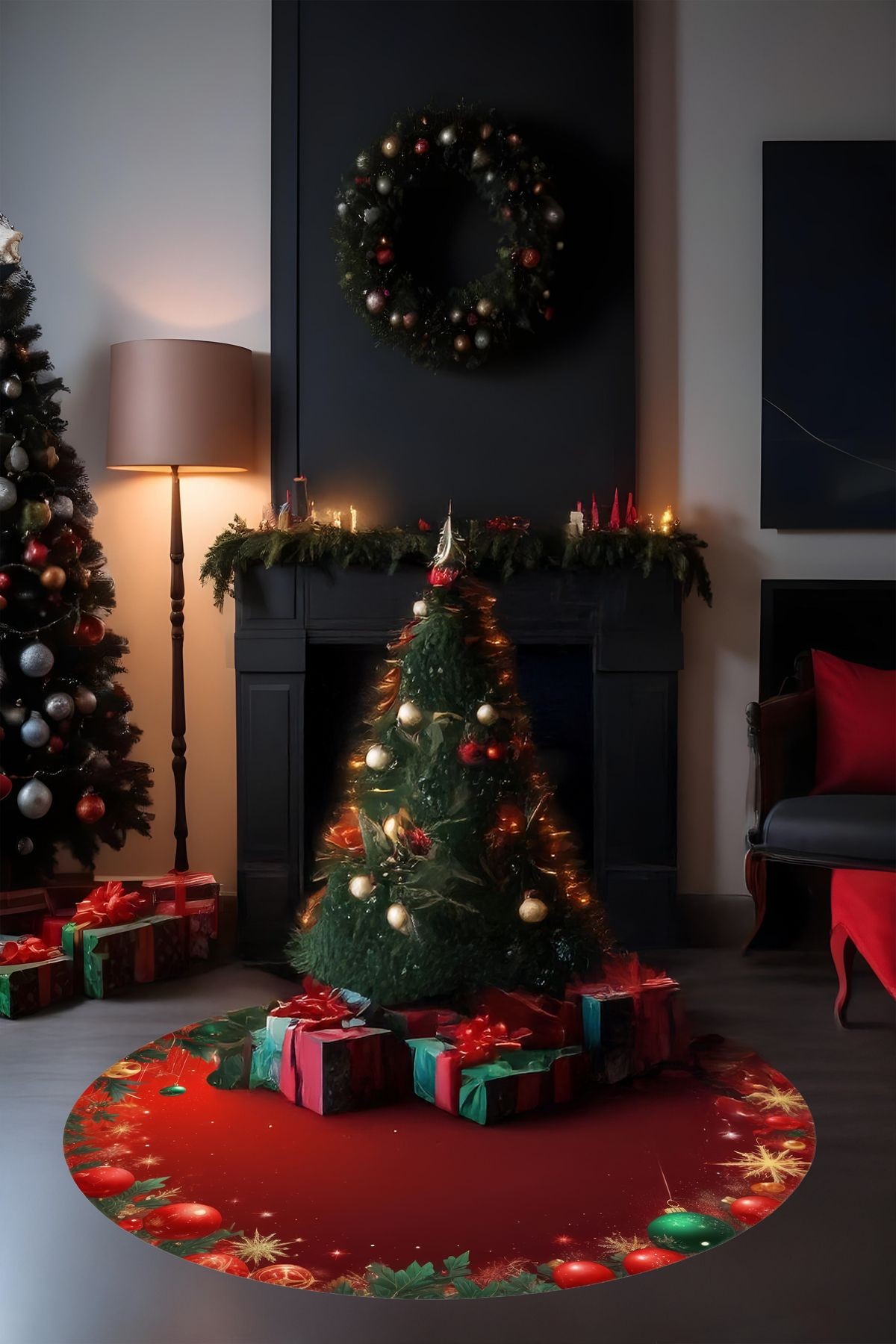 Yılbaşı Temalı Yeni Yıl Halısı Noel Halısı Christmas Parti Halısı Dijital Baskı Makinada Yıkanabilir