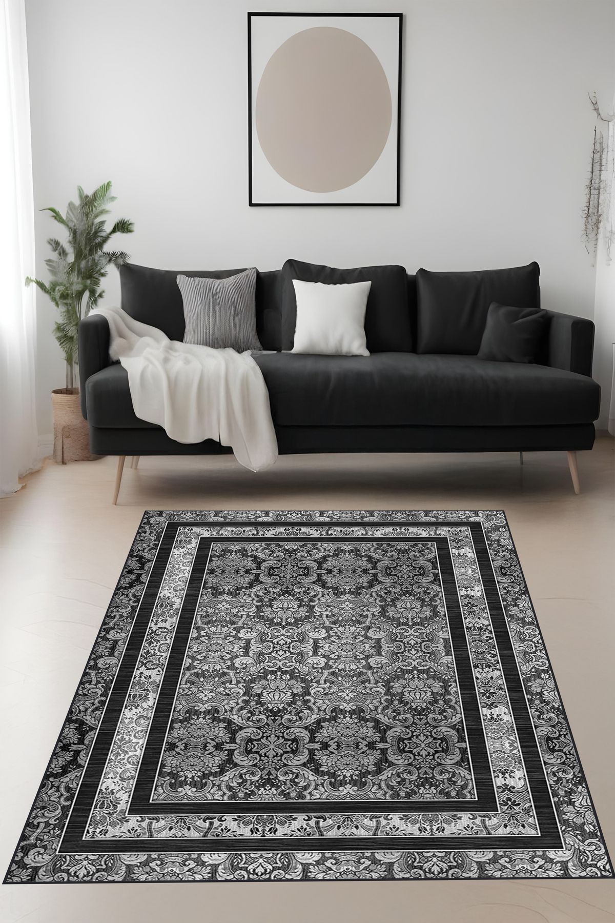 Dijital Baskı Klasik Desenli Çift Çerçeveli Dekoratif Makinada Yıkanabilir Salon ve Yolluk Halısı