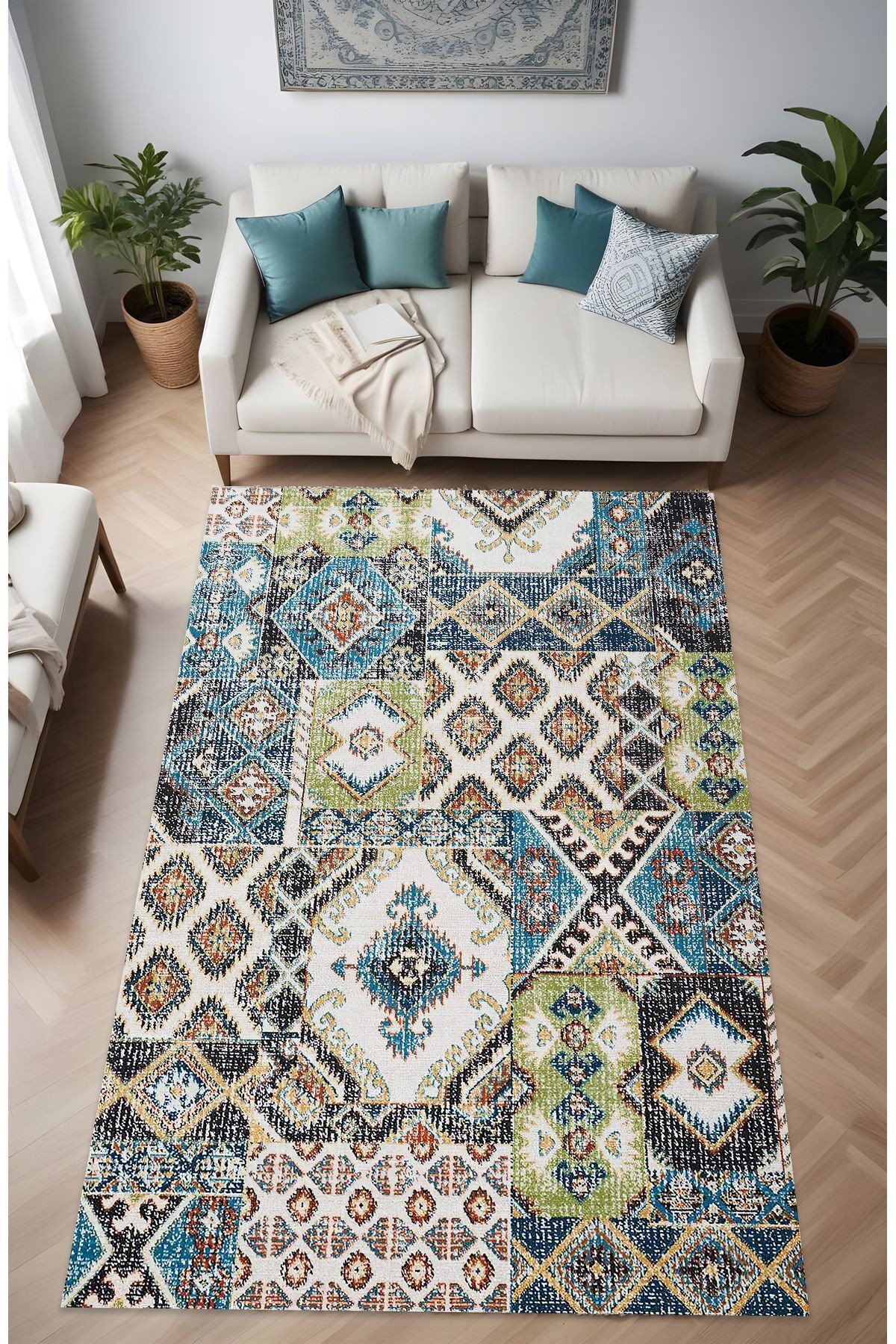 Dijital Baskı Vintage Patchwork Eskitme Dekoratif Makinada Yıkanabilir Salon Halısı Yolluk Halısı