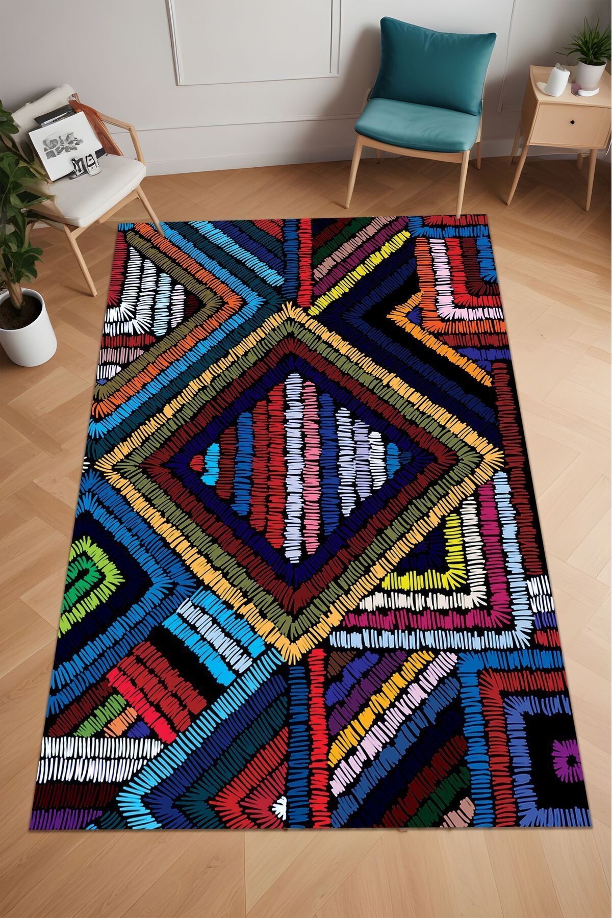 Dijital Baskı Rengarenk Desenli Dekoratif Makinada Yıkanabilir Salon Koridor Yolluk Halısı