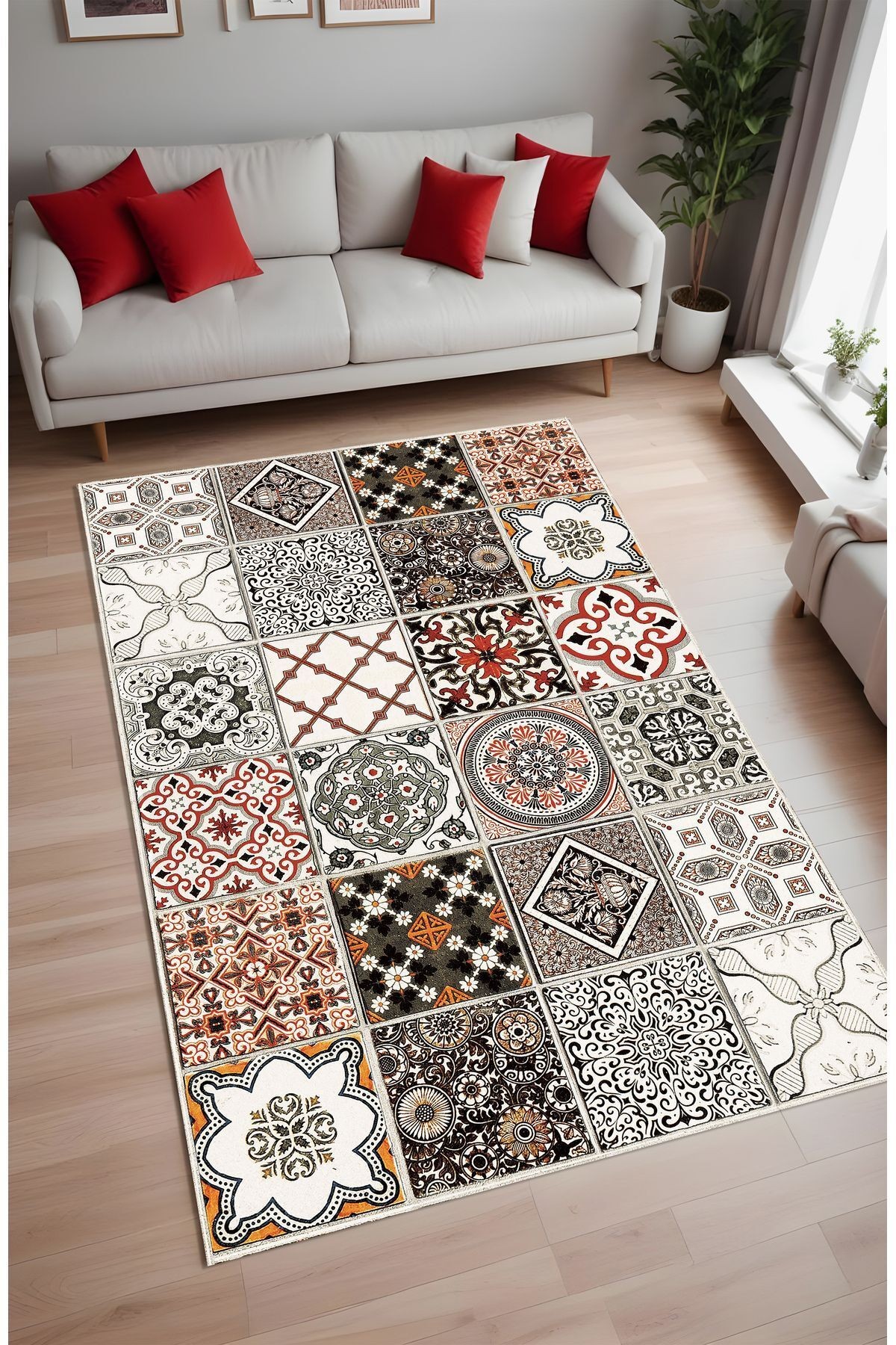 Dijital Baskı Patchwork Model Dekoratif Makinada Yıkanabilir Salon Mutfak ve Yolluk Halısı