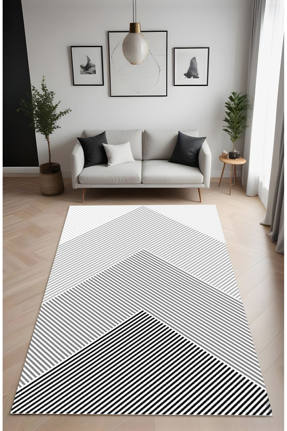 Dijital Baskı Simetrik Çizgili Modern Dekoratif Makinada Yıkanabilir Salon Halısı Yolluk Halısı