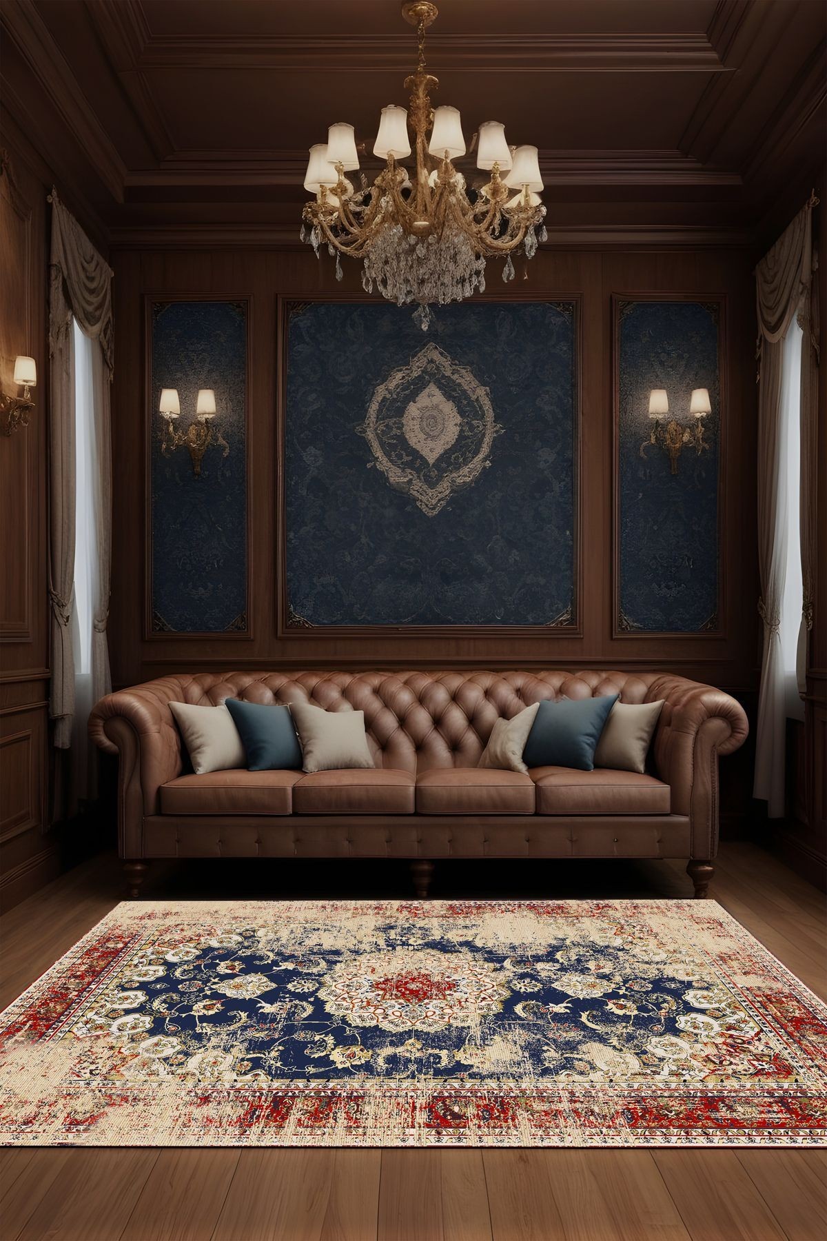 Dijital Baskı Eskitme Vintage Renkli Dekoratif Makinada Yıkanabilir Salon ve Yolluk Halısı
