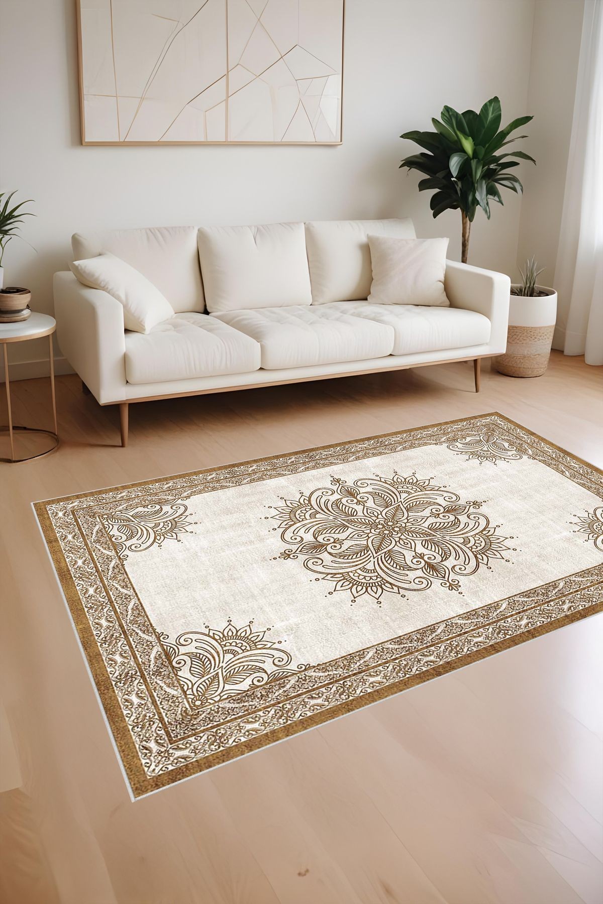 Dijital Baskı Modern Klasik Desenli Çerçeveli Dekoratif Makinada Yıkanabilir Salon ve Yolluk Halısı