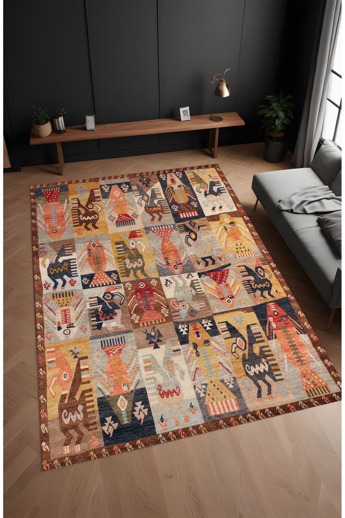 Dijital Baskı Kilim Patchwork Klasik Kaymaz Taban Makinada Yıkanabilir Salon ve Yolluk Halısı